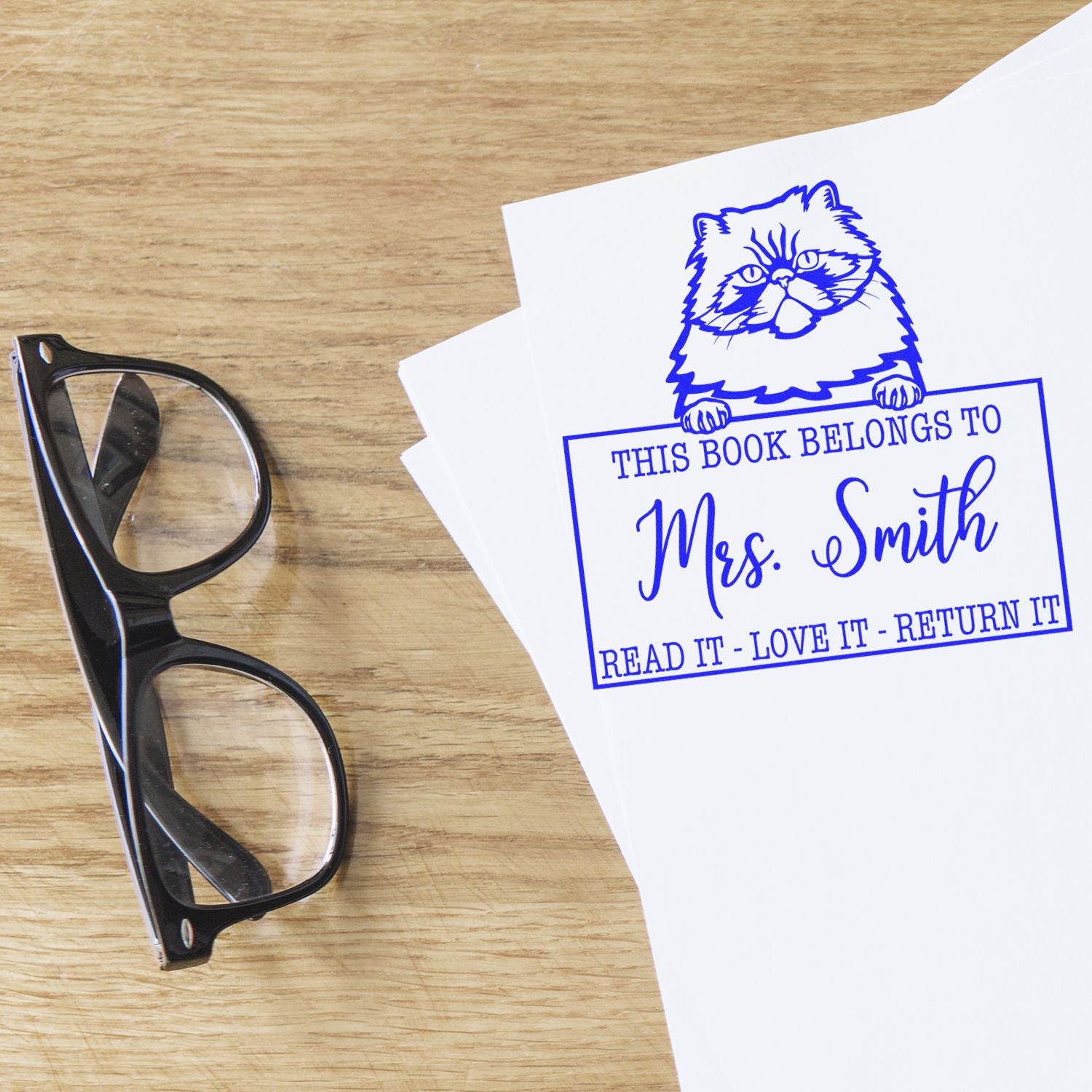 Custom Borrow And Return Book Stamp with Colorpoint Persian Cat - Engineer Seal Stamps