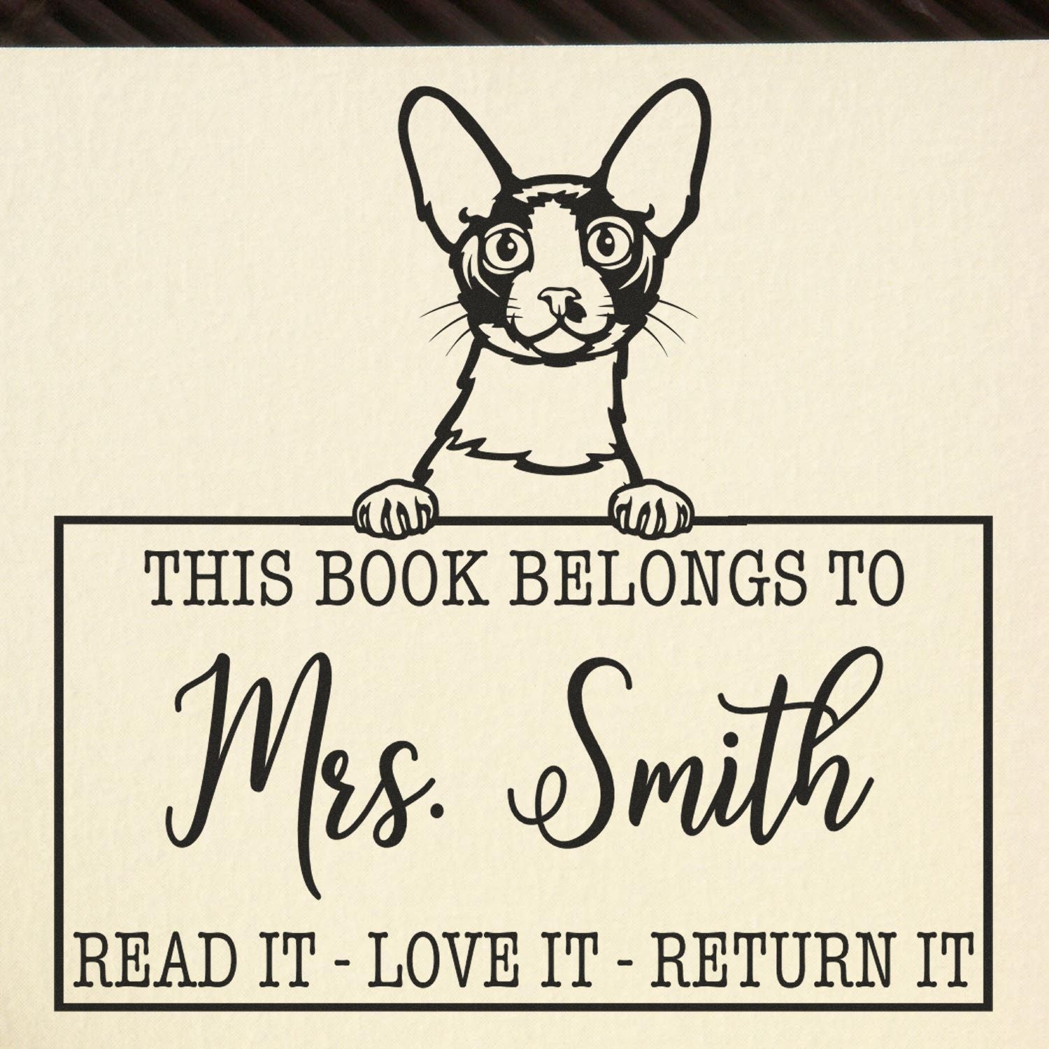 Custom Library Mark Stamp with Cornish Rex Cat - Engineer Seal Stamps