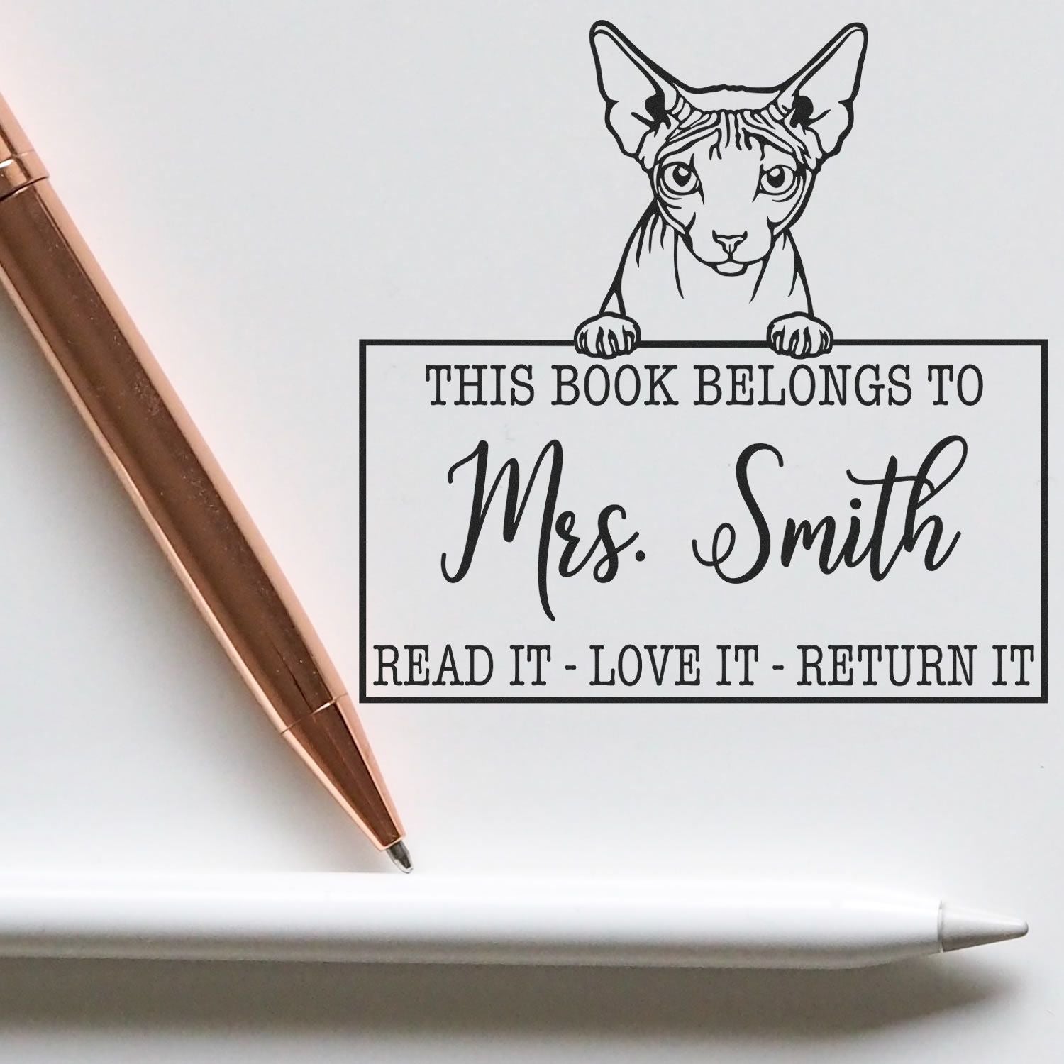 Devon Rex Custom Made Cat-Themed Read It Return It Stamp - Engineer Seal Stamps