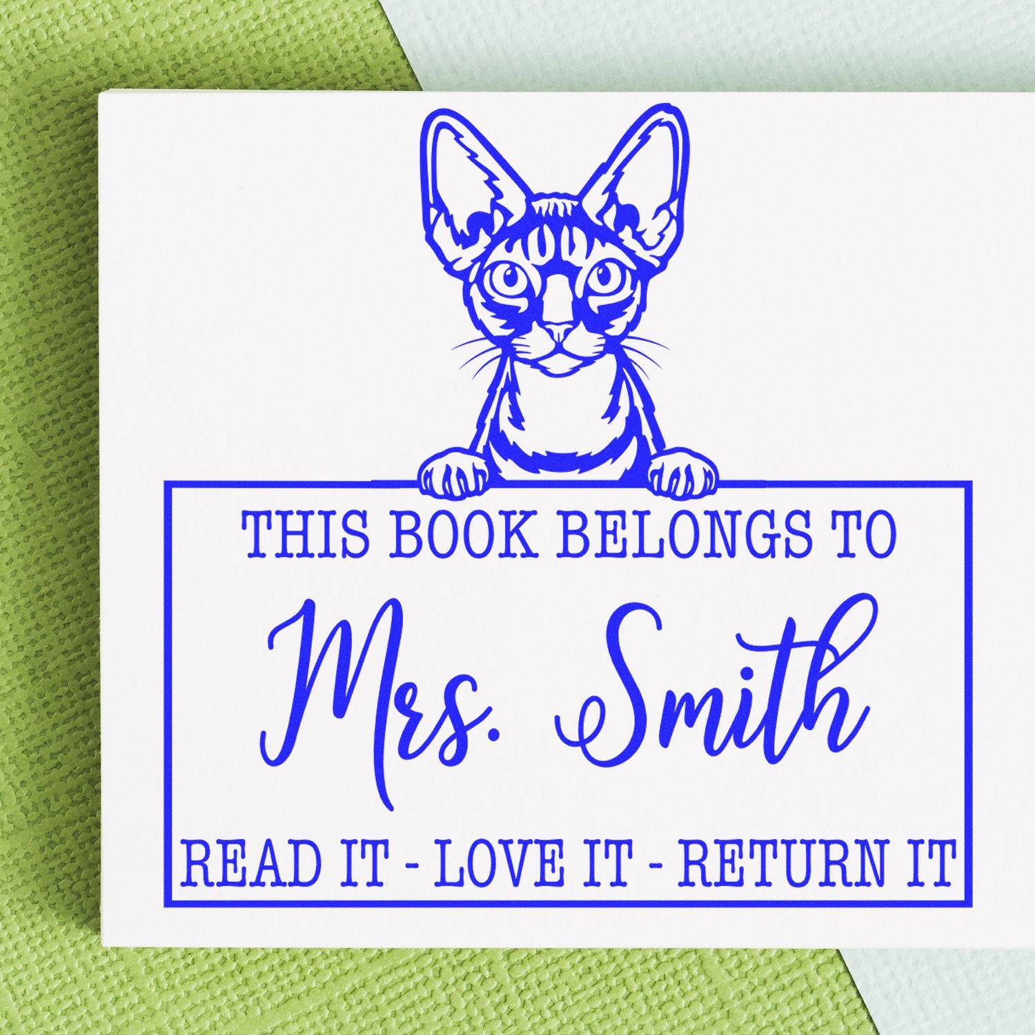 Custom Return Book Stamp with Devon Rex Cat - Engineer Seal Stamps
