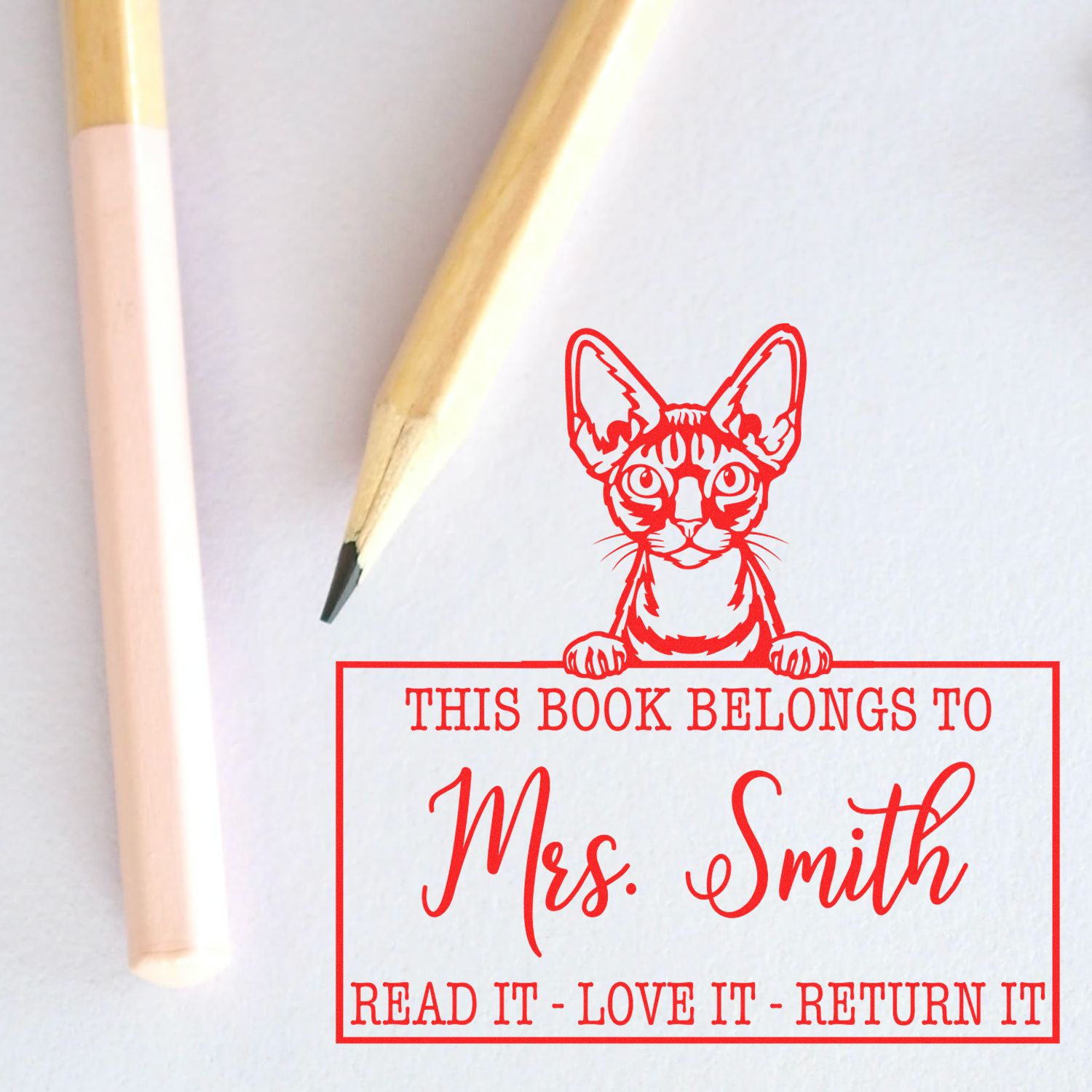 Devon Rex Customizable Cat Read It Love It Return It Stamp