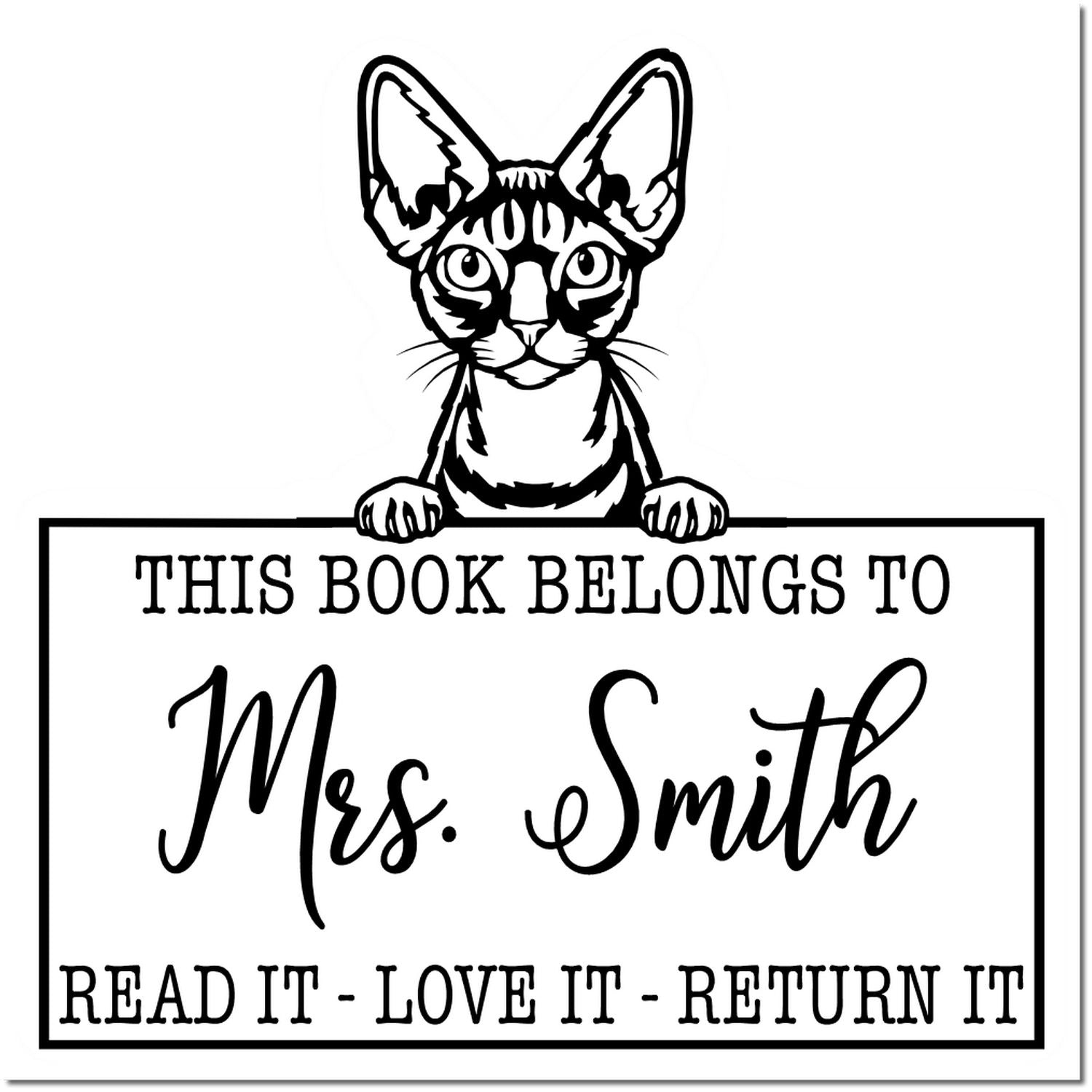 Devon Rex Custom Made Cat-Themed Read It Return It Stamp - Engineer Seal Stamps