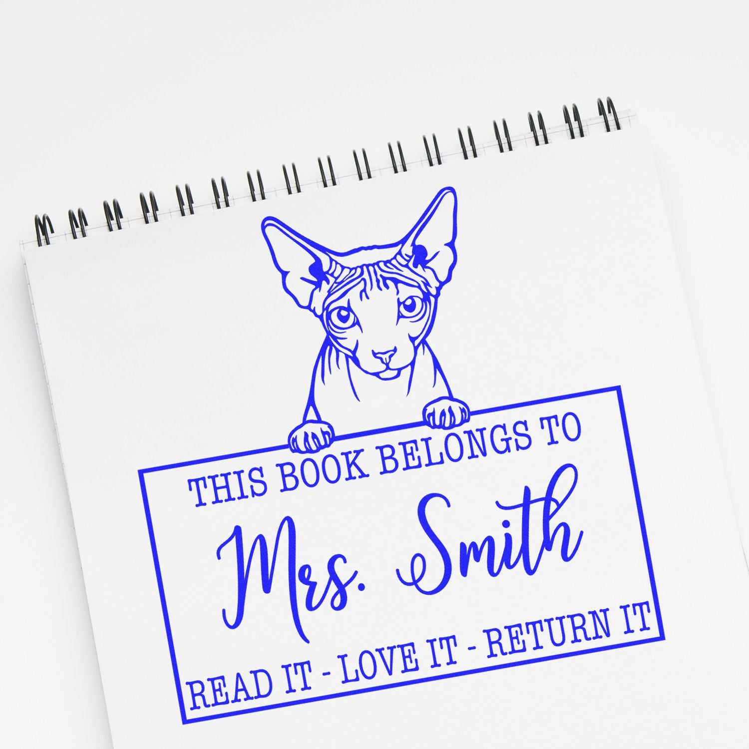 Custom Book Check-Out Stamp with Don Sphynx Cat - Engineer Seal Stamps