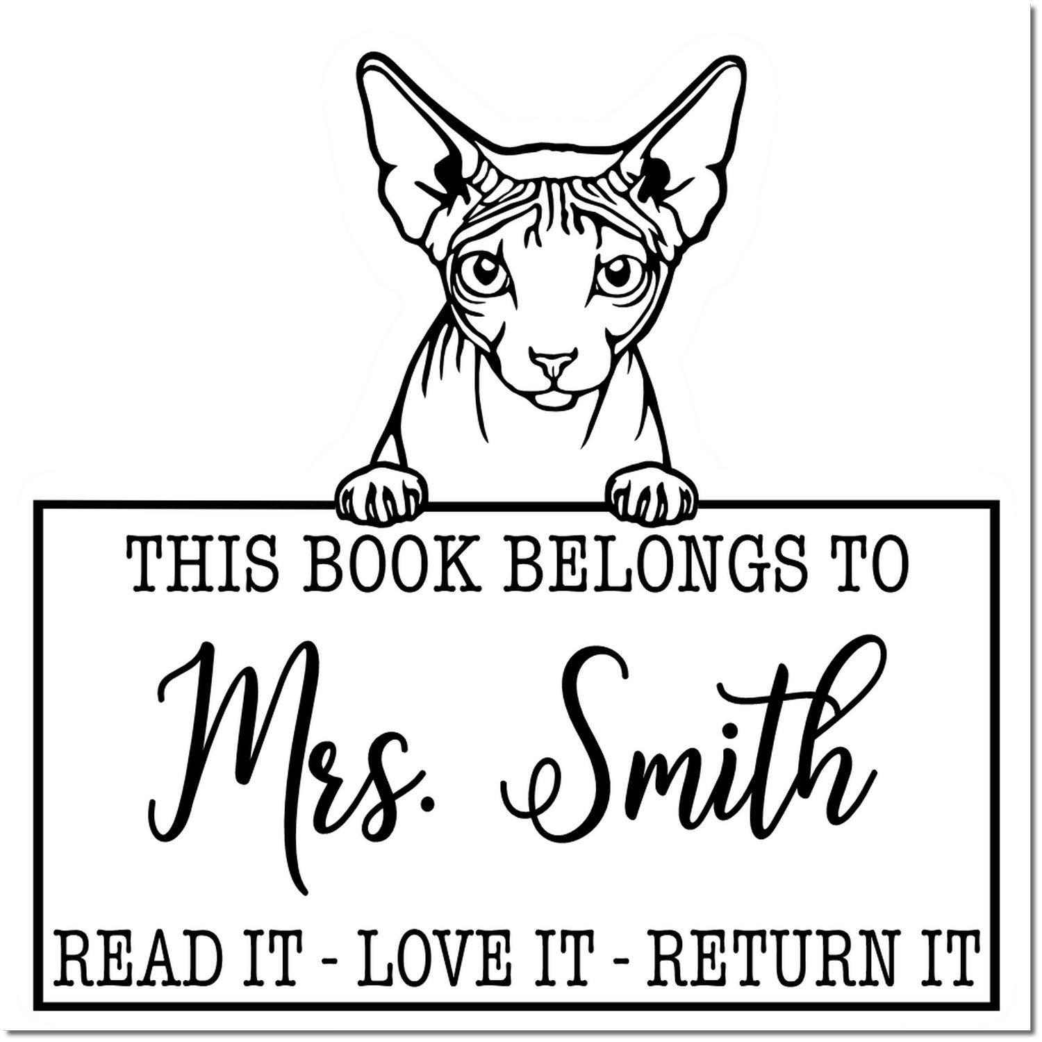 Don Sphynx Customizable Cat This Book Belongs To Stamp - Engineer Seal Stamps