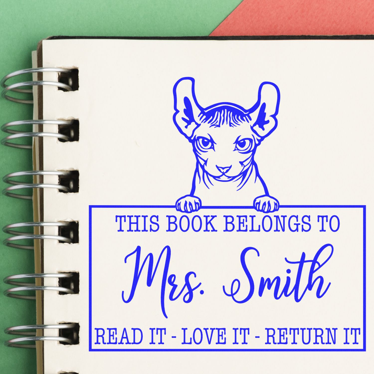 Custom Classroom Book Return Reminder Stamp with Dwelf Cat - Engineer Seal Stamps