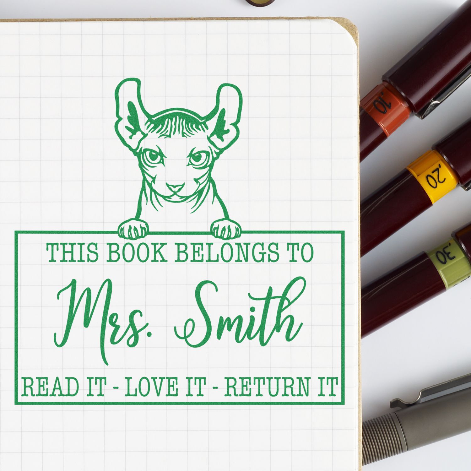 Dwelf Customizable Cat Book Stamp - Engineer Seal Stamps