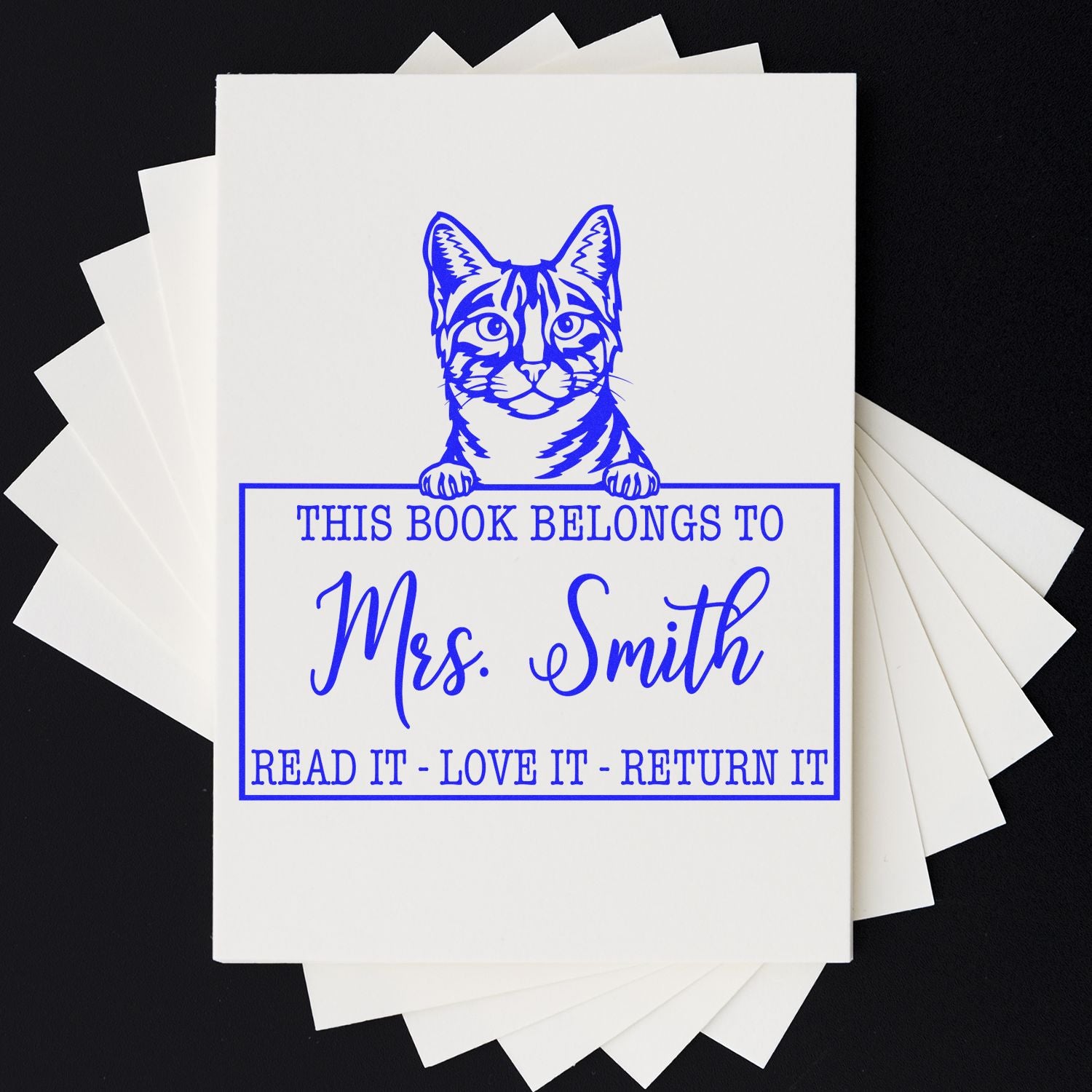 Custom Book Lover Stamp with Egyptian Mau Cat - Engineer Seal Stamps