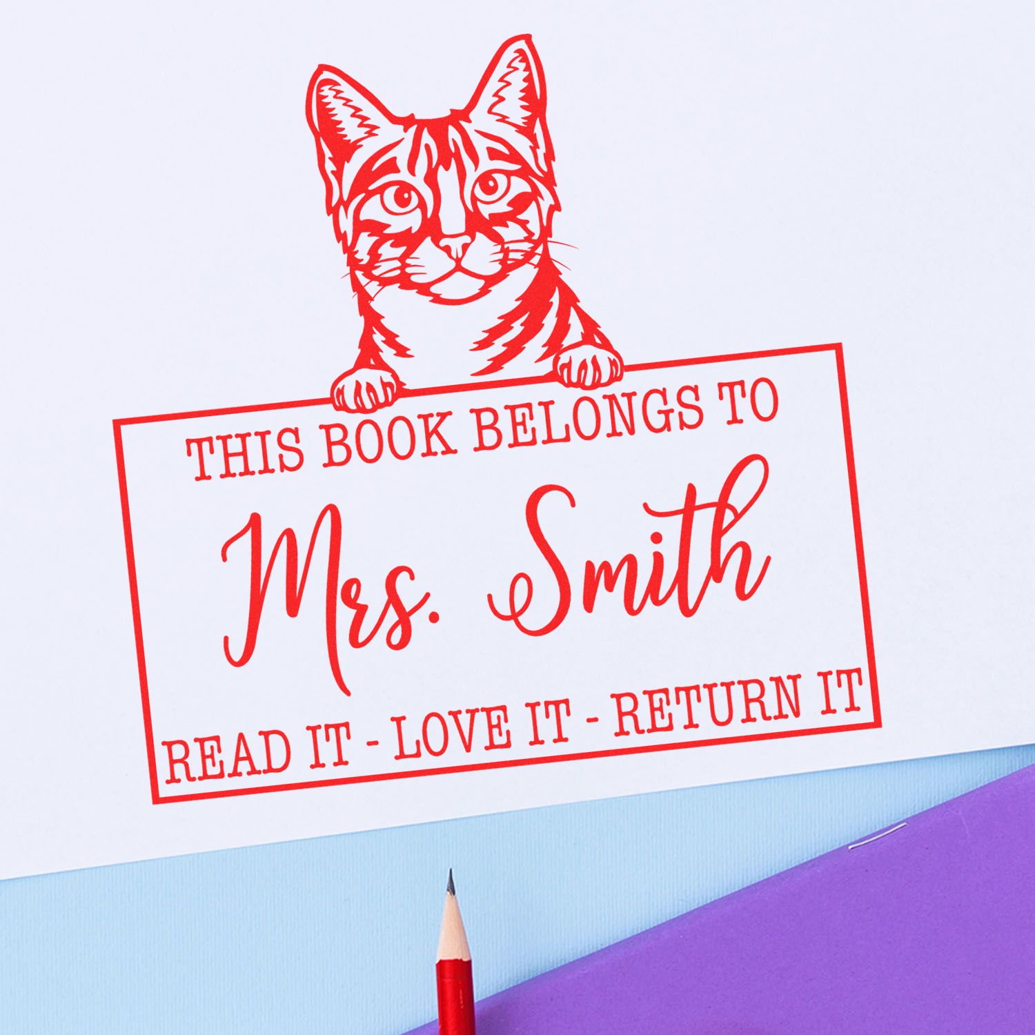 Custom Book Lover Stamp with Egyptian Mau Cat - Engineer Seal Stamps