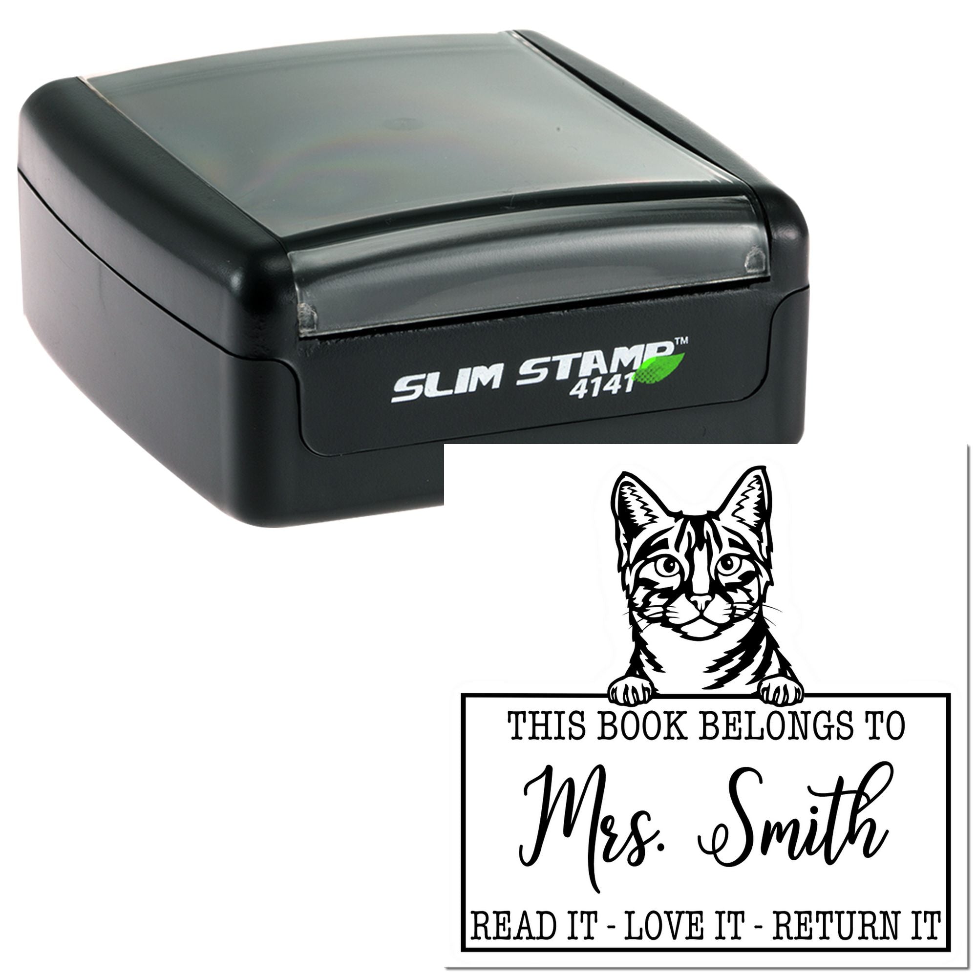 Custom Book Lover Stamp with Egyptian Mau Cat - Engineer Seal Stamps