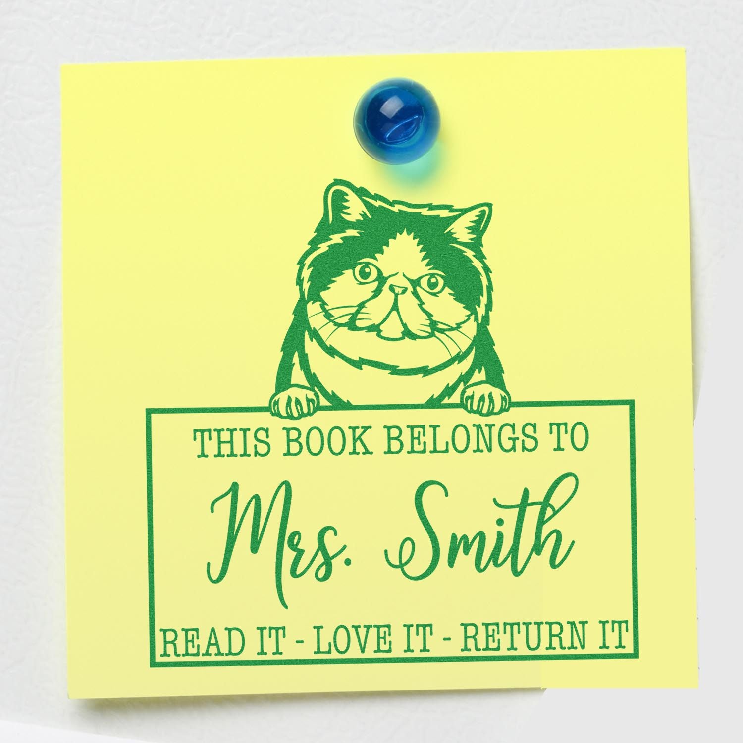 Custom Teacher's Book Reminder Stamp with Exotic Shorthair Cat - Engineer Seal Stamps