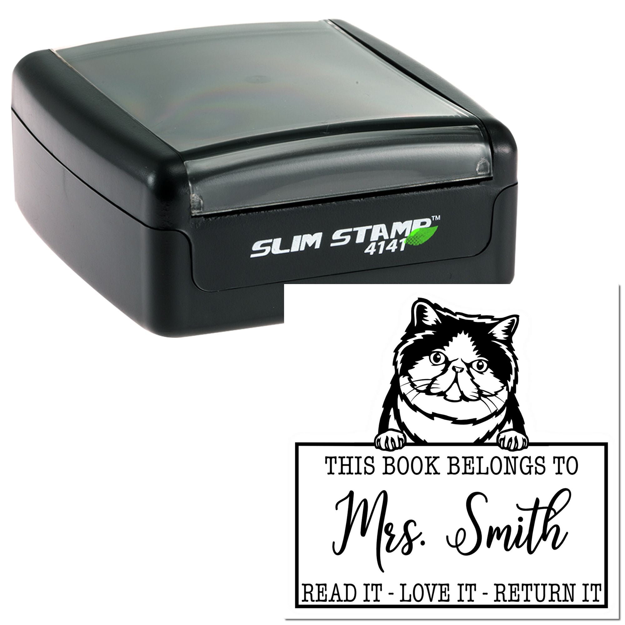 Custom Teacher's Book Reminder Stamp with Exotic Shorthair Cat - Engineer Seal Stamps