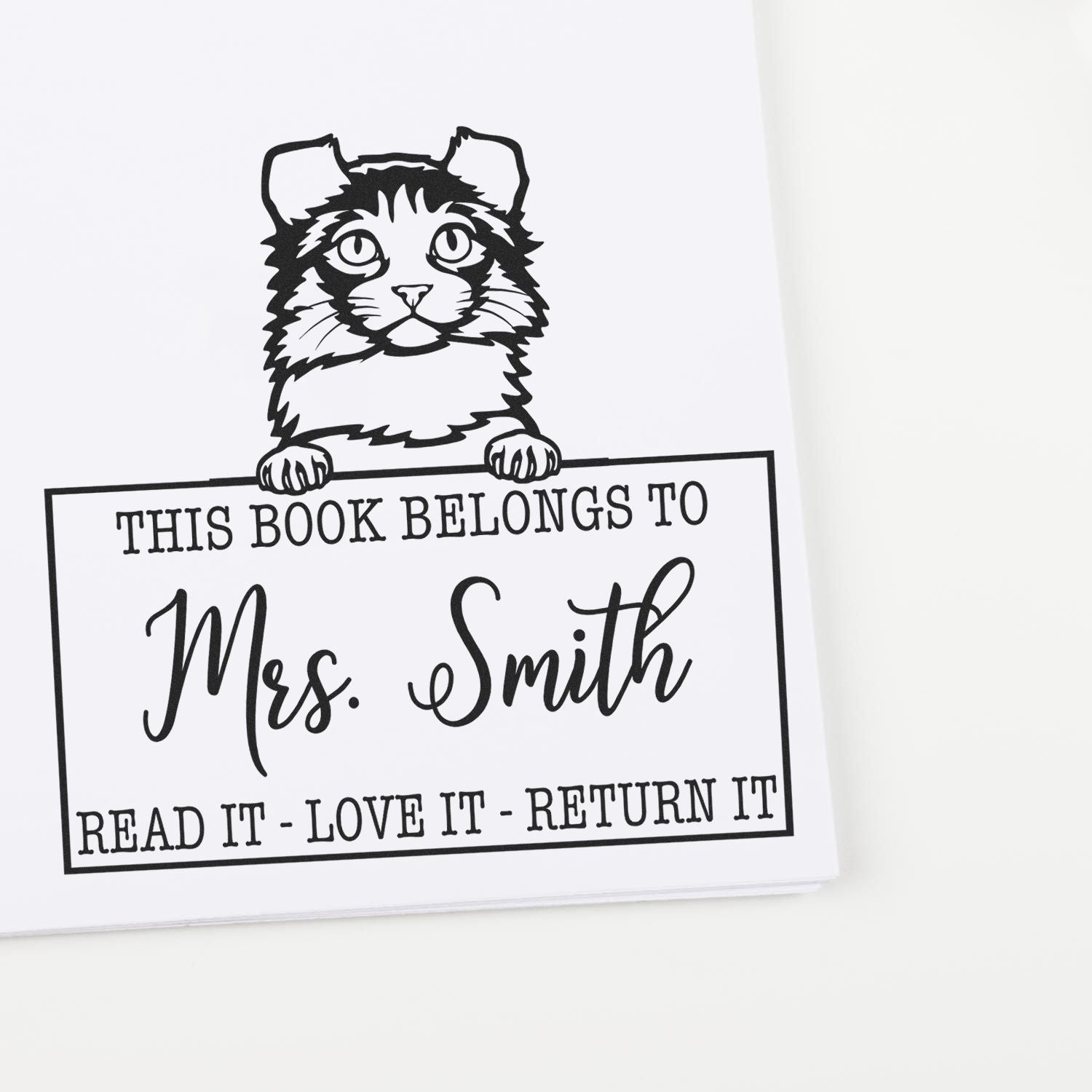 Custom Lending Library Stamp with Kinkalow Cat - Engineer Seal Stamps