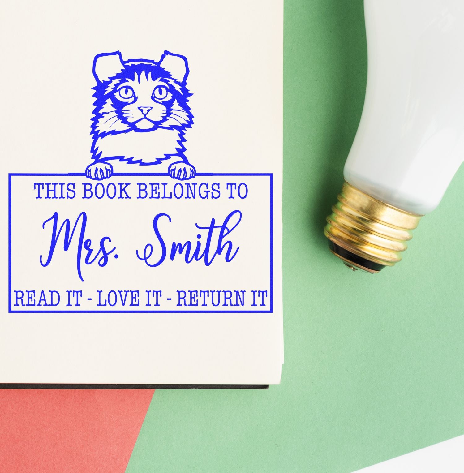 Custom Lending Library Stamp with Kinkalow Cat - Engineer Seal Stamps
