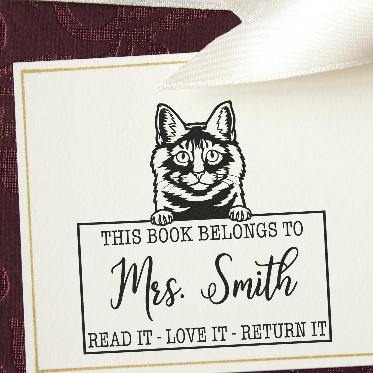 Kurilian Bobtail Customizable Cat-Themed Read It Return It Stamp - Engineer Seal Stamps