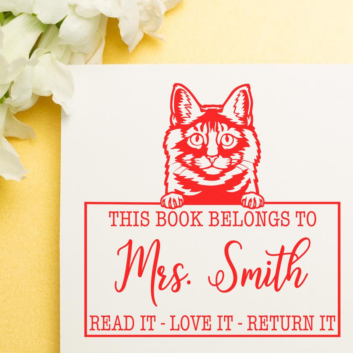 Kurilian Bobtail Personalizable Cat This Book Belongs To Stamp - Engineer Seal Stamps