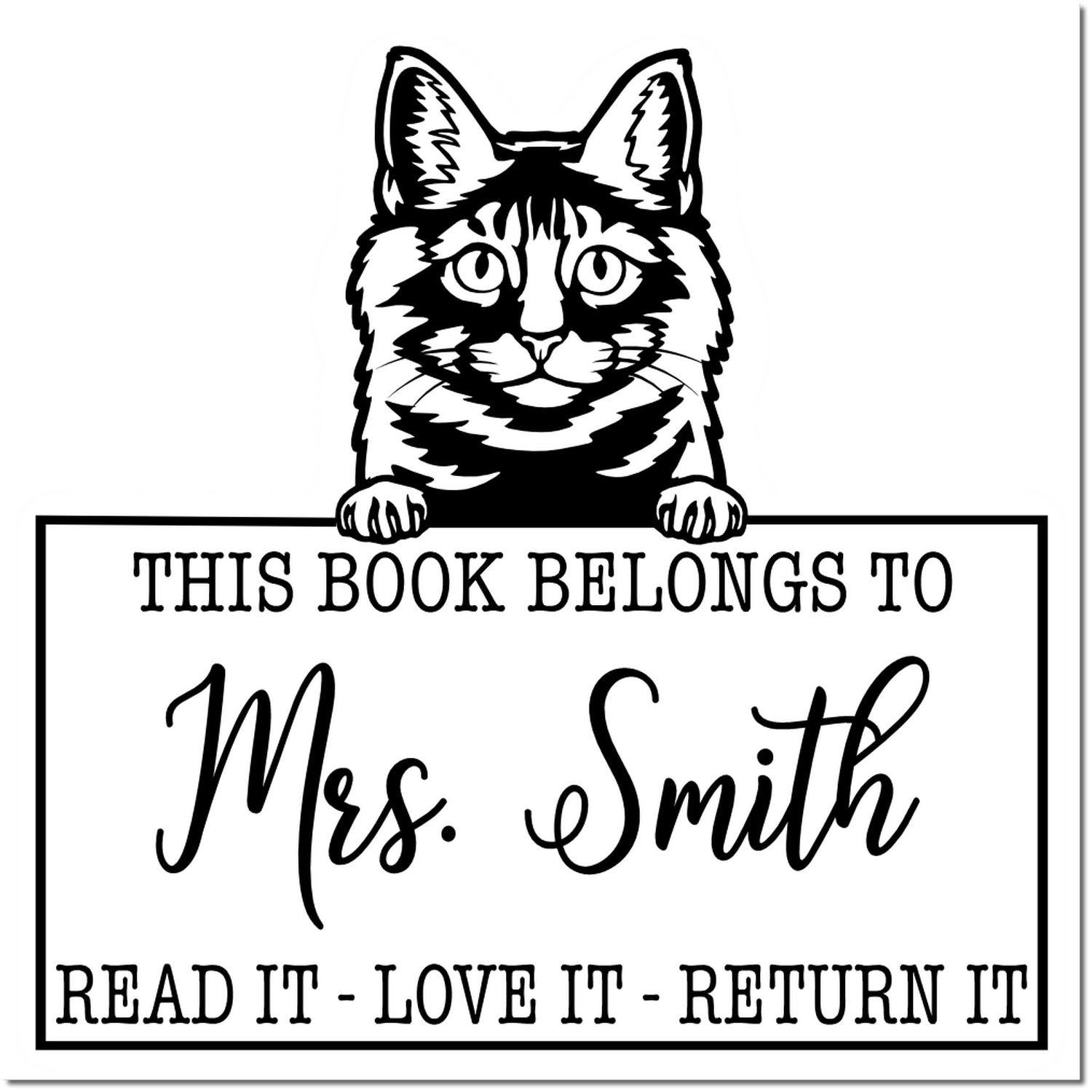 Kurilian Bobtail Personalizable Cat This Book Belongs To Stamp - Engineer Seal Stamps