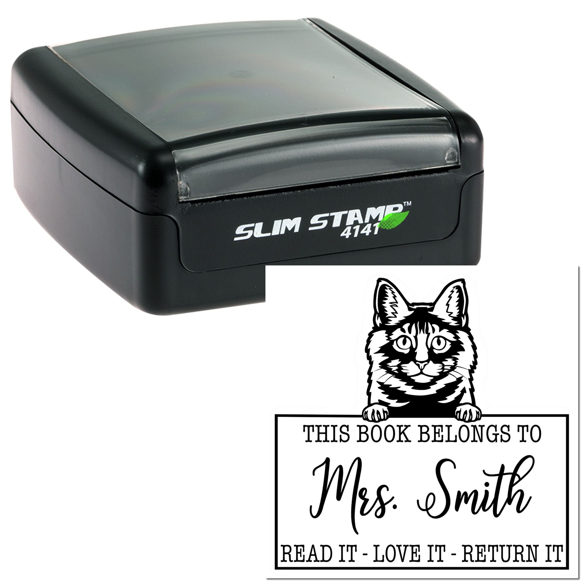 Custom Personal Book Stamp with Kurilian Bobtail Cat - Engineer Seal Stamps