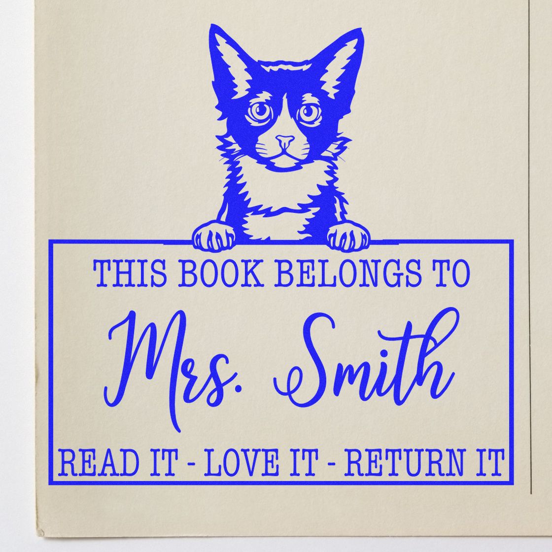 Custom Classroom Book Lending Stamp with Laperm Cat - Engineer Seal Stamps