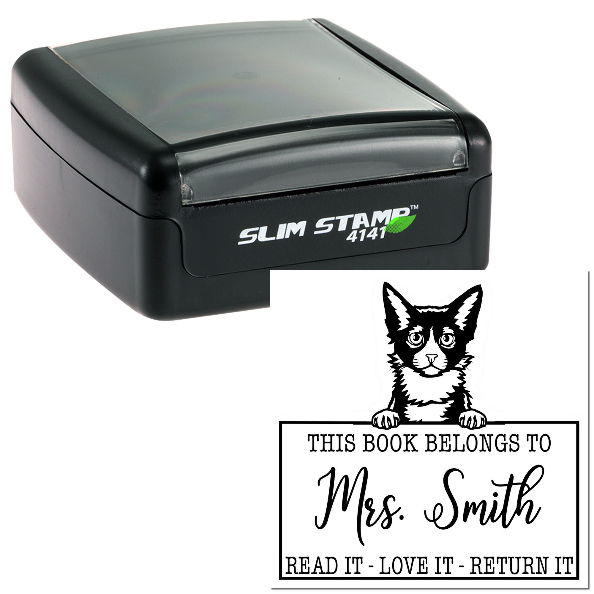 Custom Classroom Book Lending Stamp with Laperm Cat - Engineer Seal Stamps
