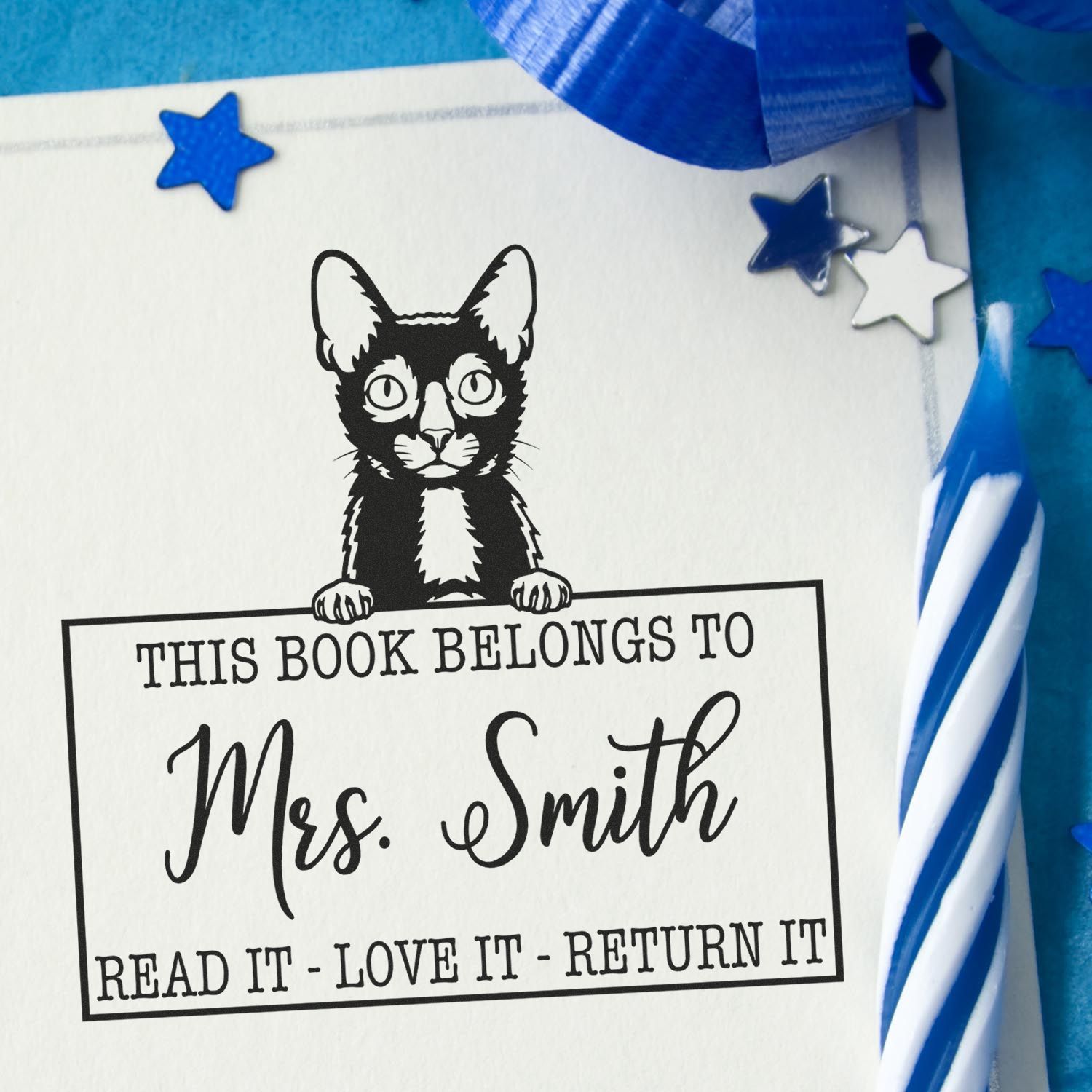 Custom Library Organization Stamp with Lykoi Cat - Engineer Seal Stamps