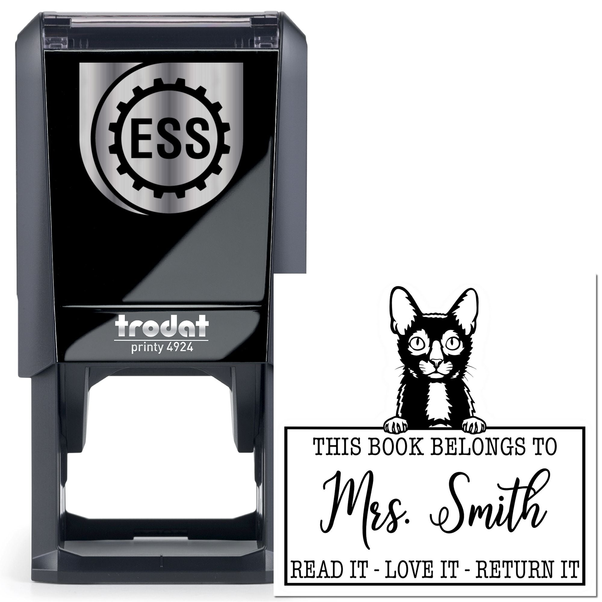 Lykoi Customizable Cat-Themed This Book Belongs To Stamp - Engineer Seal Stamps