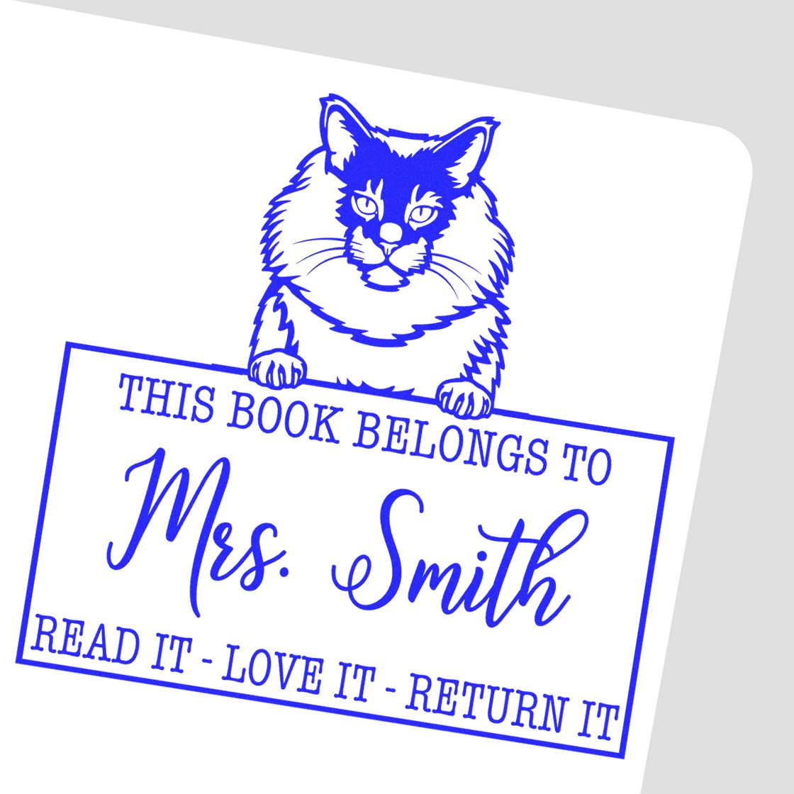 Custom For Lending Books Stamp with Maine Coon Cat - Engineer Seal Stamps