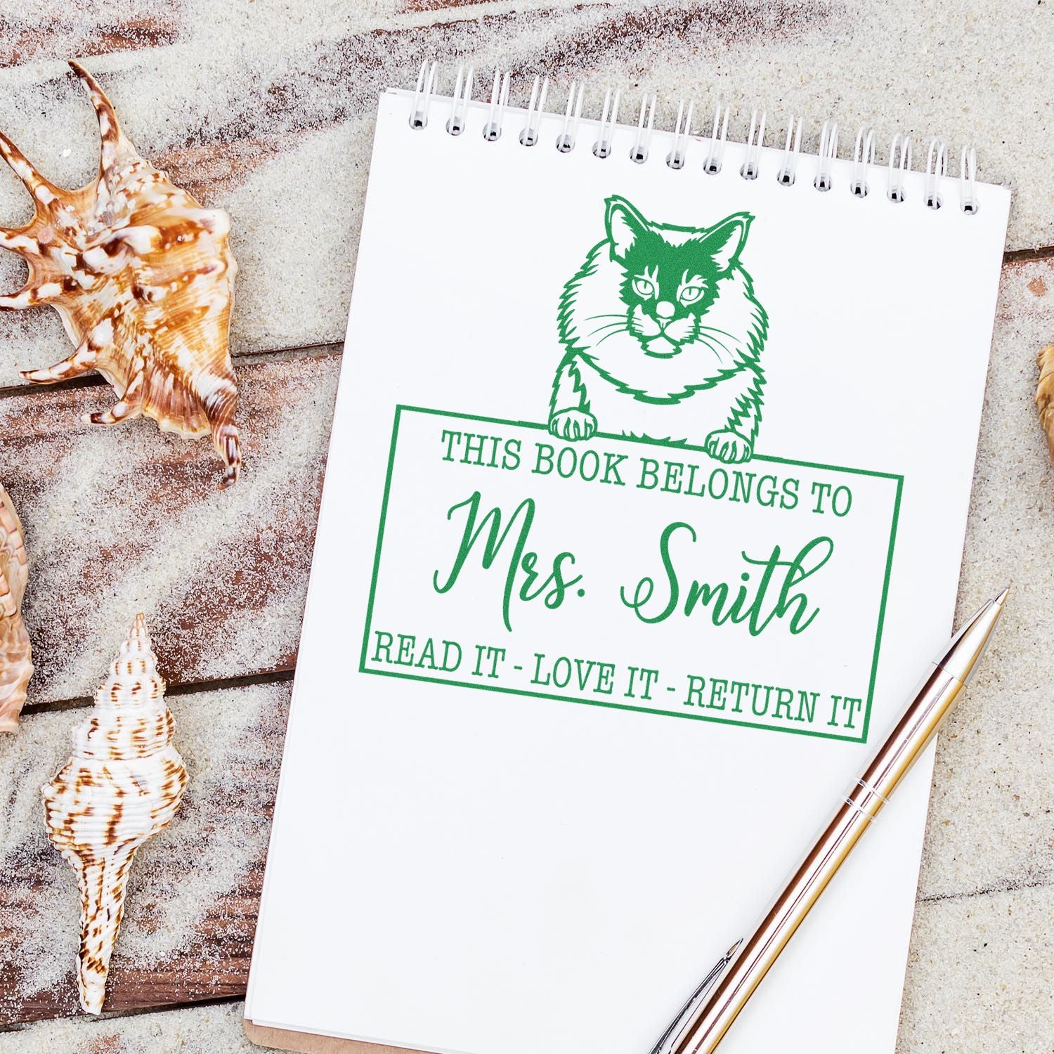 Maine Coon Customizable Cat-Themed Book Belongs Stamp - Engineer Seal Stamps