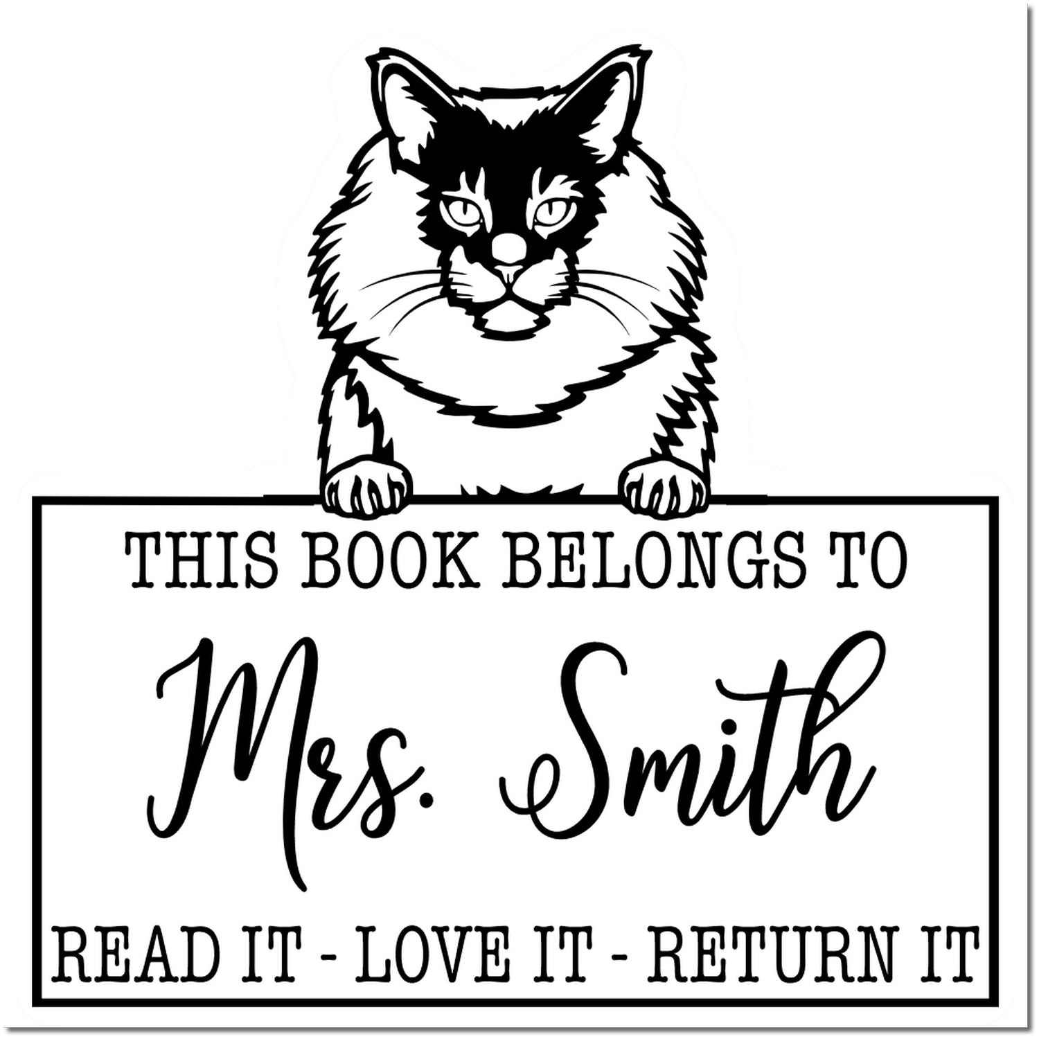 Maine Coon Customizable Cat-Themed Book Belongs Stamp - Engineer Seal Stamps