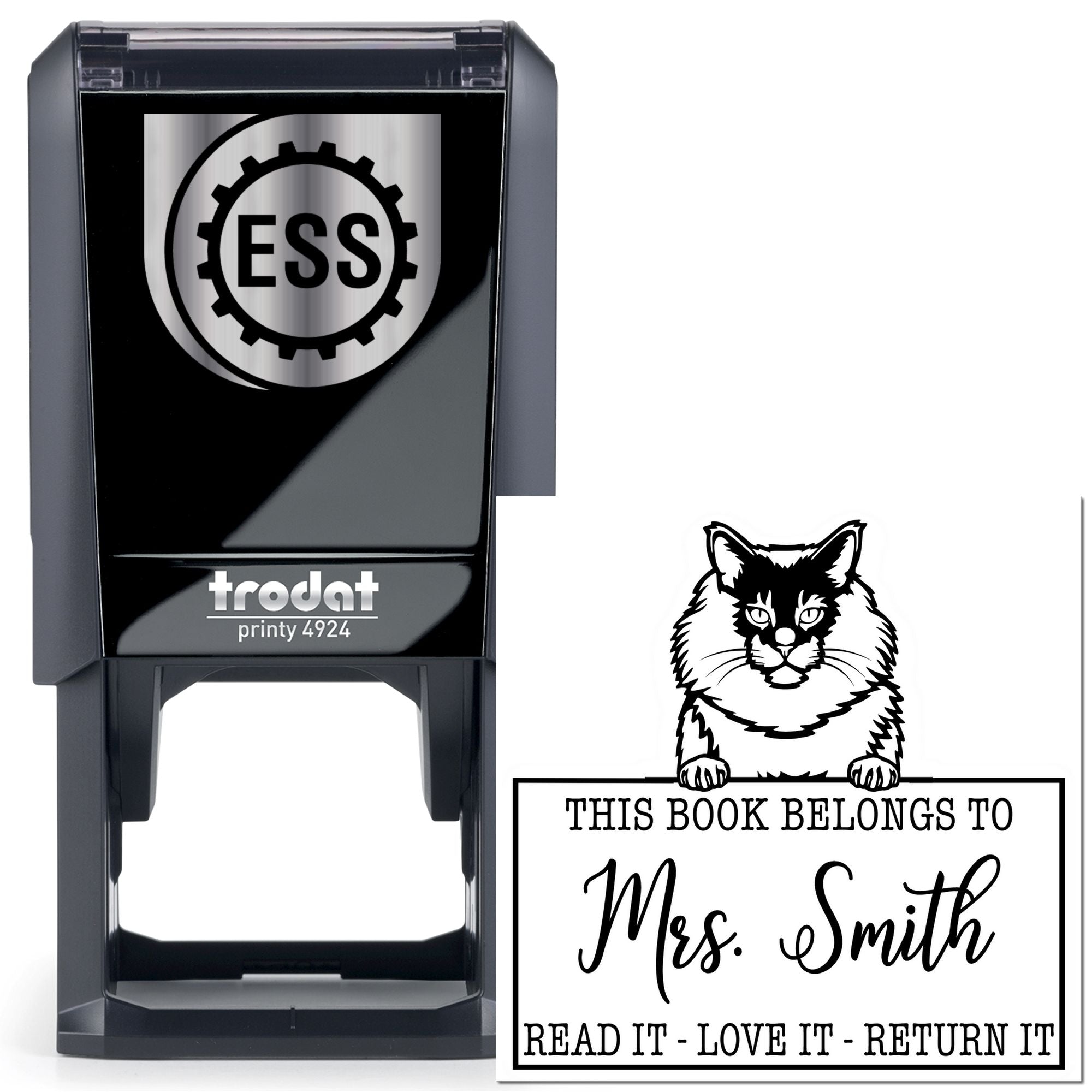 Maine Coon Customizable Cat-Themed Book Belongs Stamp - Engineer Seal Stamps