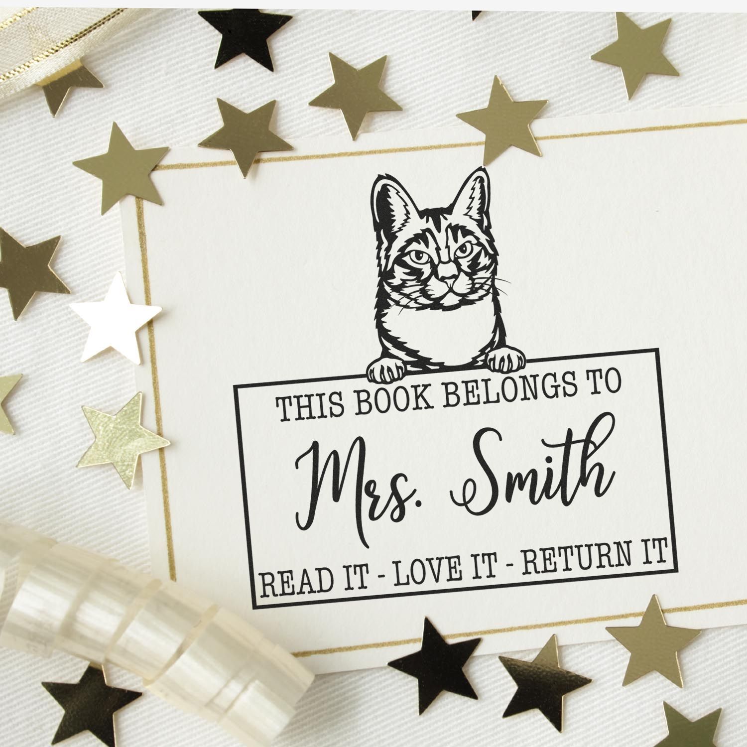 Manx Customizable Cat-Themed Book Stamp - Engineer Seal Stamps