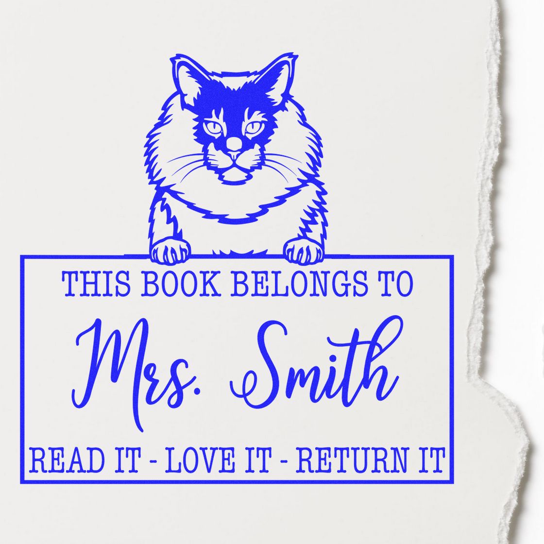 Custom Please Return My Library Book Stamp with Manx Cat - Engineer Seal Stamps