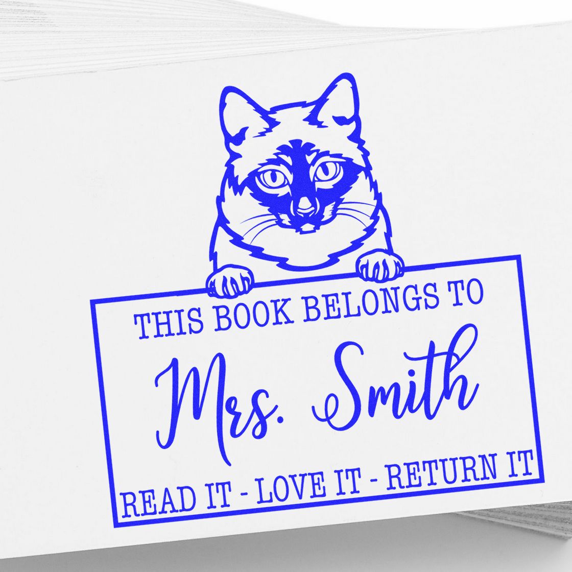 Custom Book Label Stamp with Mekong Bobtail Cat - Engineer Seal Stamps