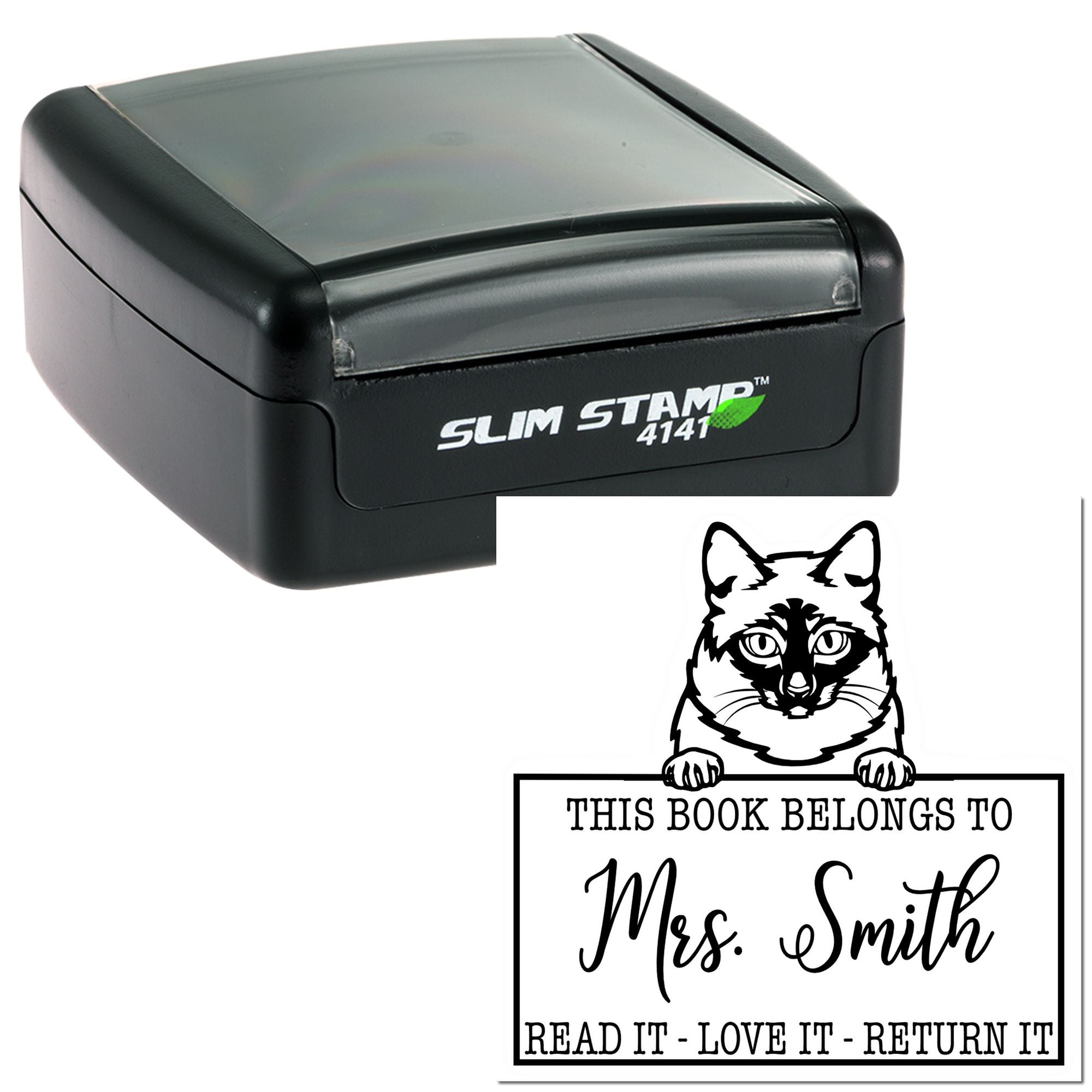 Custom Book Label Stamp with Mekong Bobtail Cat - Engineer Seal Stamps