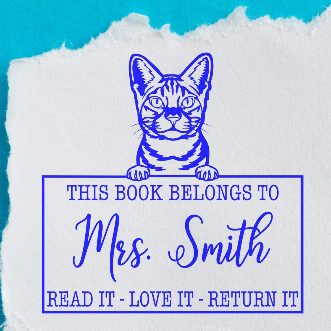 Custom Lending For Books Stamp with Ocicat Cat - Engineer Seal Stamps