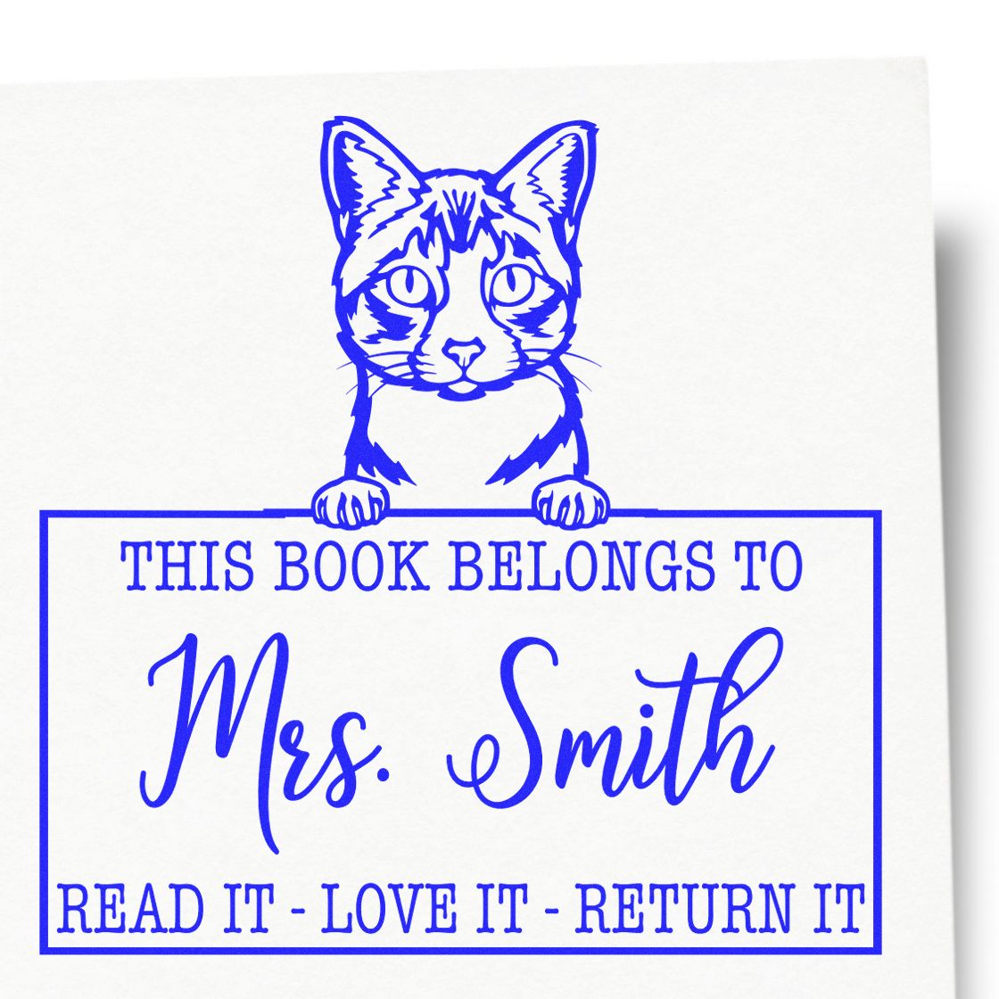 Ojos Azules Personalizable Cat-Themed Bookplate? Stamp - Engineer Seal Stamps