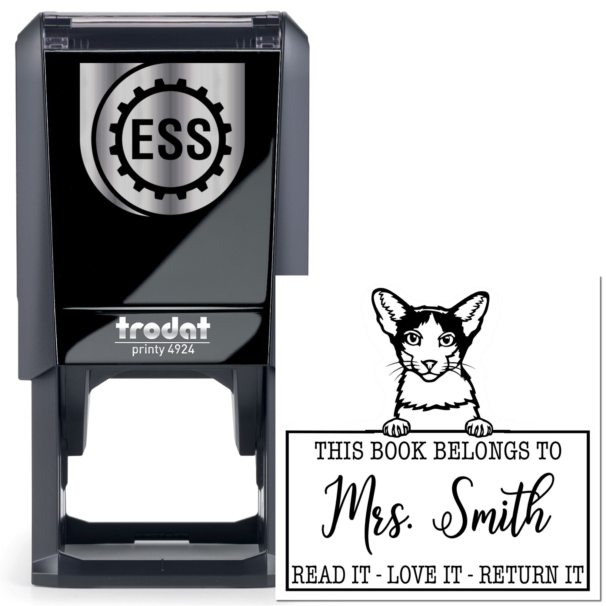 Oriental Bicolor Personalizable Cat-Themed Read It Return It Stamp - Engineer Seal Stamps