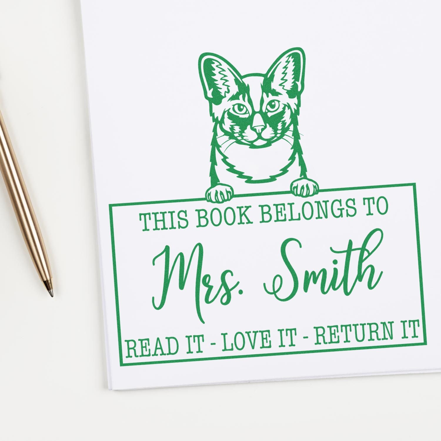Oriental Longhair Personalizable Cat-Themed Read It Love It Return It Stamp - Engineer Seal Stamps