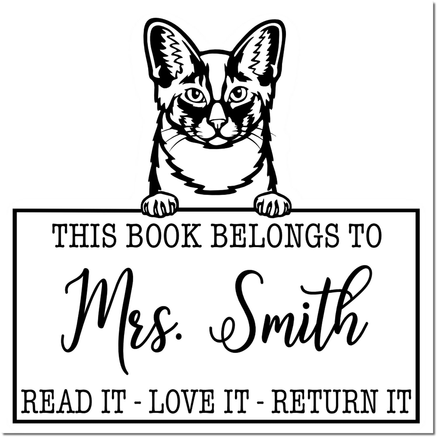 Oriental Longhair Personalizable Cat-Themed Read It Love It Return It Stamp - Engineer Seal Stamps