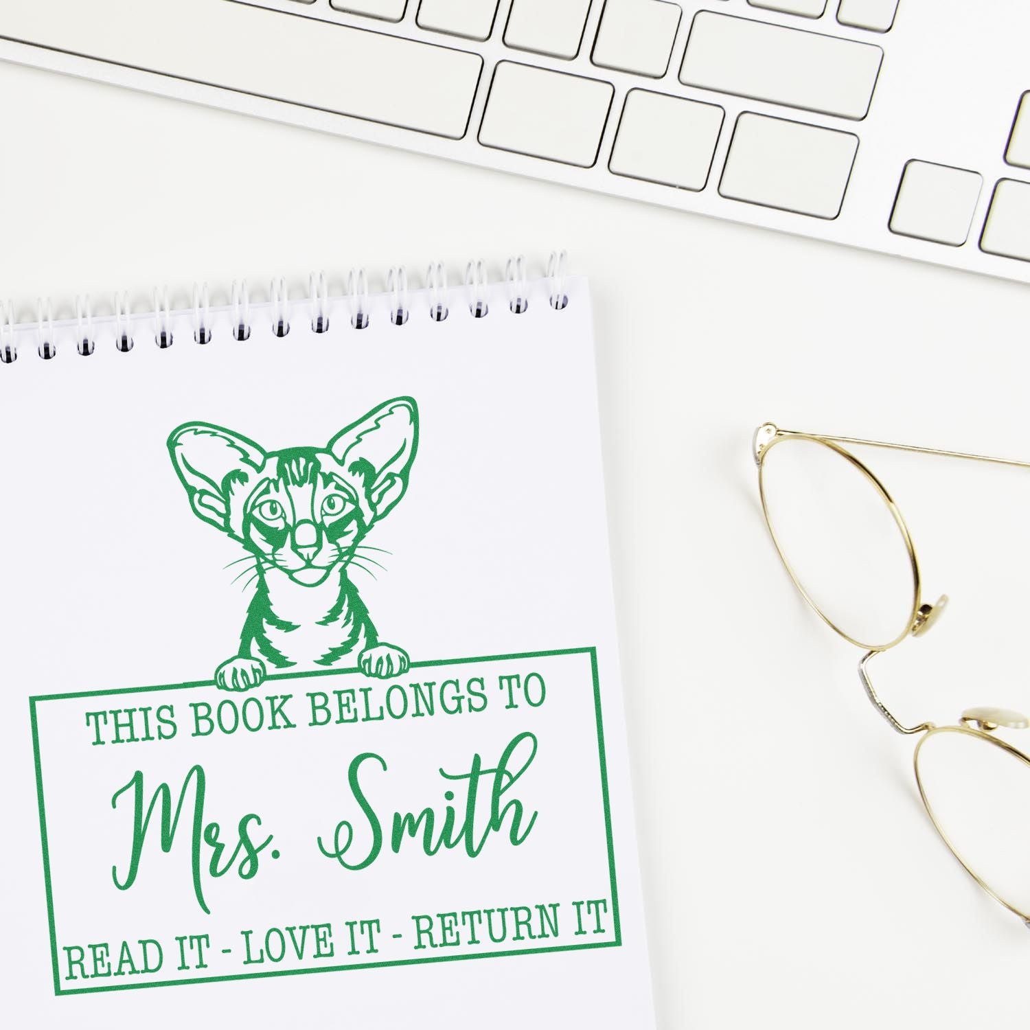 Oriental Shorthair Personalizable Cat-Themed This Book Belongs To Stamp - Engineer Seal Stamps