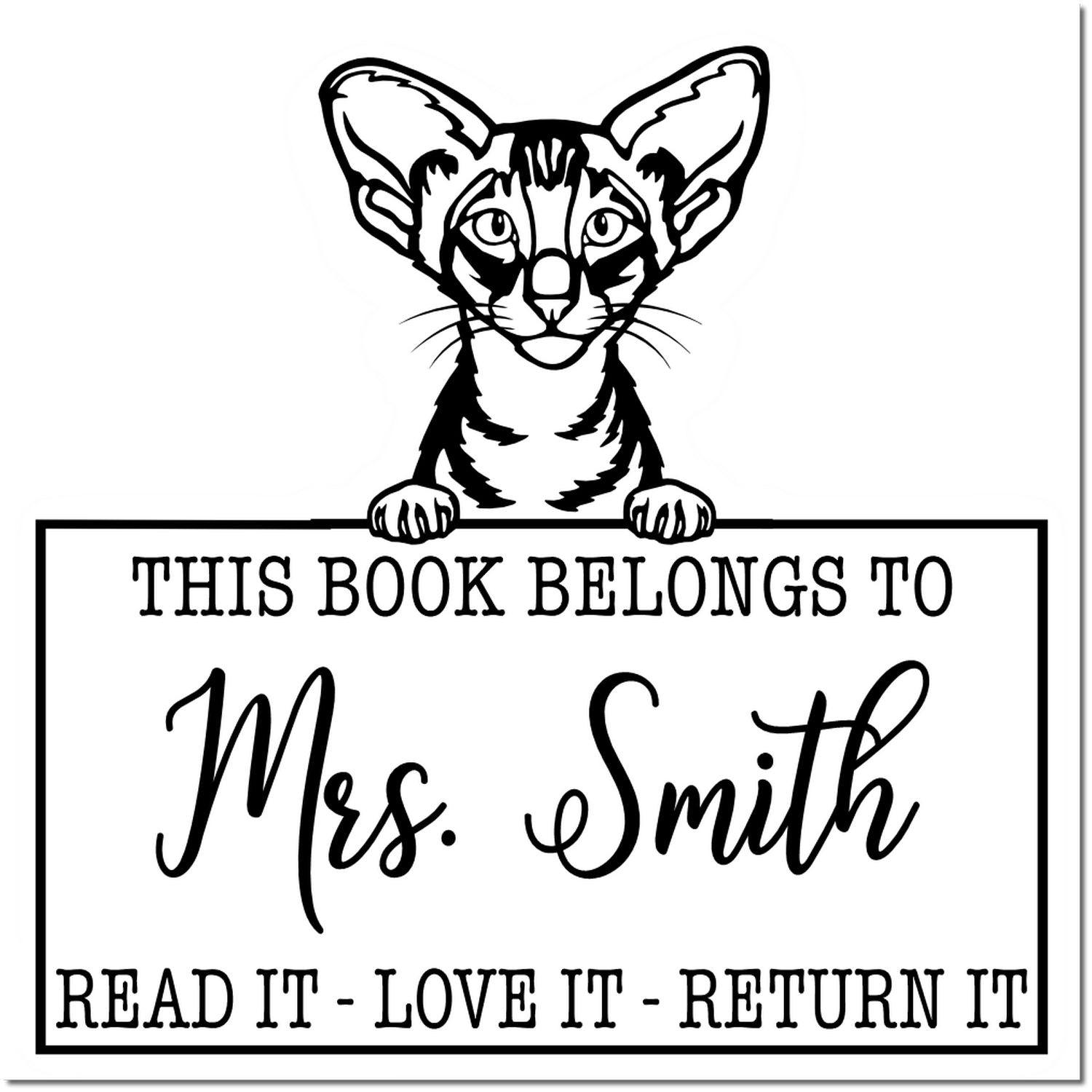 Oriental Shorthair Personalizable Cat-Themed This Book Belongs To Stamp - Engineer Seal Stamps