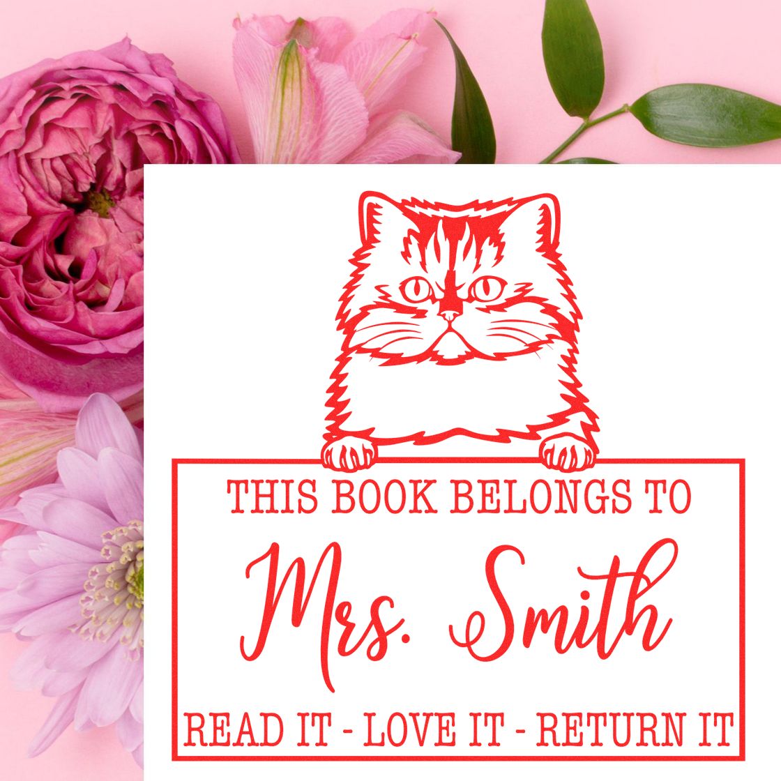 Persian Personalizable Cat-Themed Book Belongs Stamp - Engineer Seal Stamps