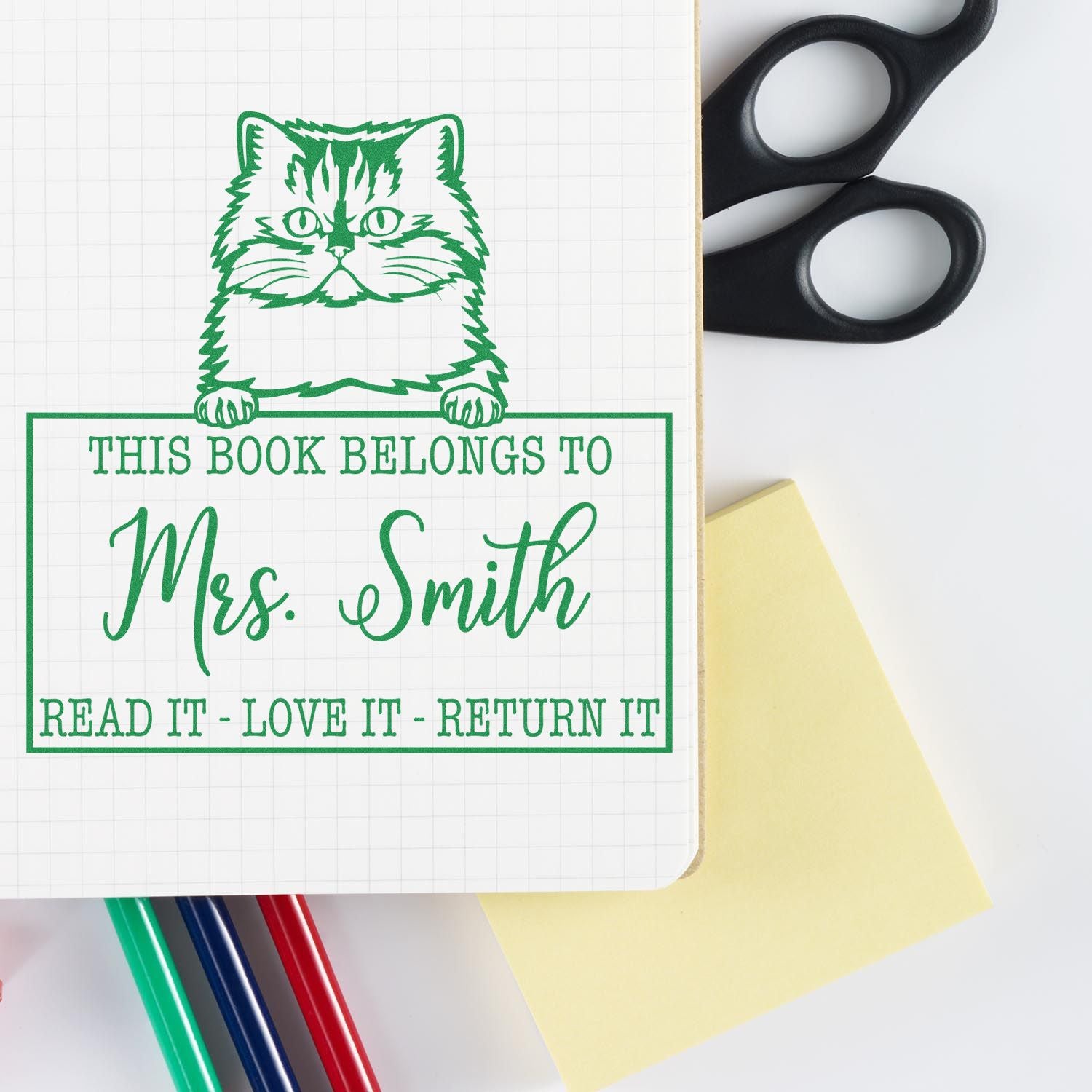 Custom Borrowed Classroom Library Stamp with Persian Cat - Engineer Seal Stamps