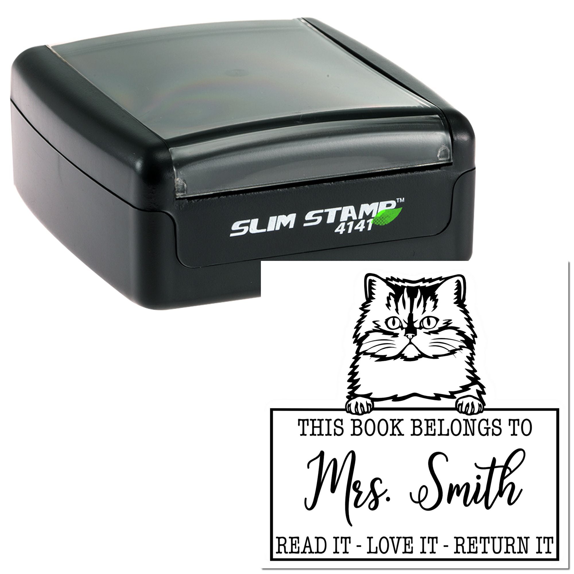 Custom Borrowed Classroom Library Stamp with Persian Cat - Engineer Seal Stamps