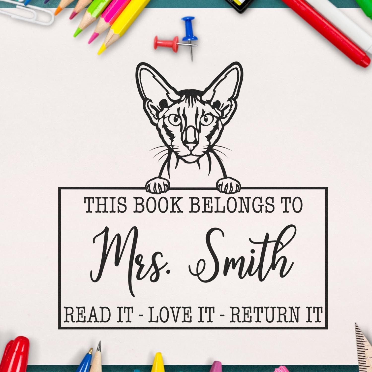 Peterbald Cat Custom Library Tools For Classroom Stamp - Engineer Seal Stamps