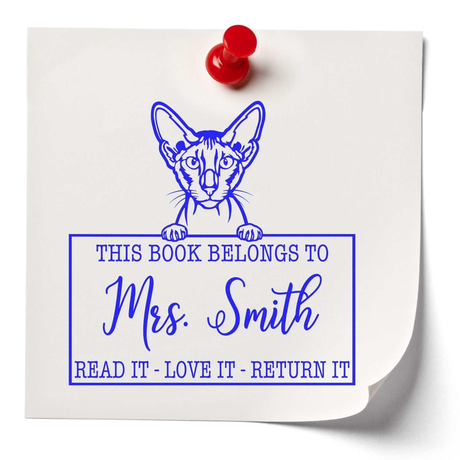 Custom Return Library Book Stamp with Peterbald Cat - Engineer Seal Stamps