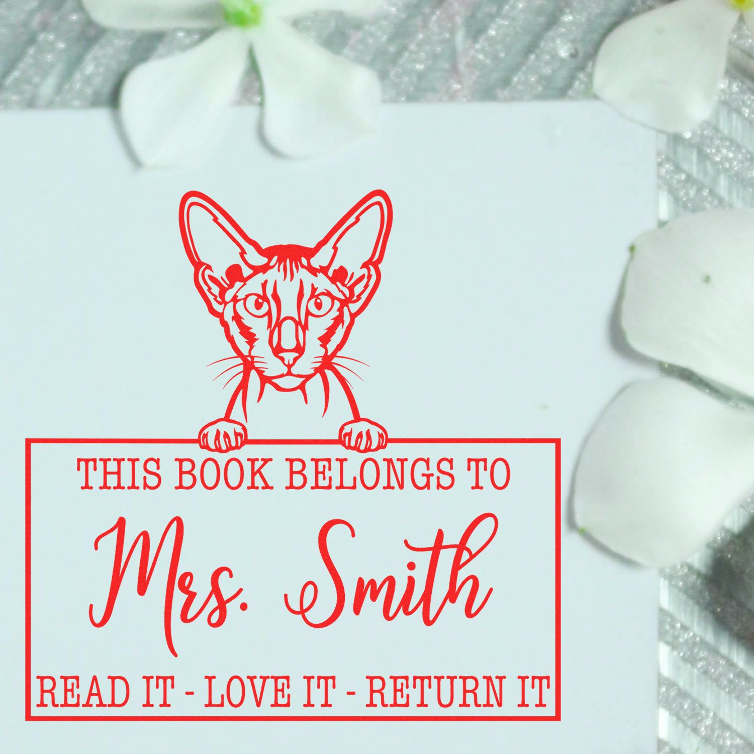 Peterbald Personalizable Cat-Themed Book Stamp - Engineer Seal Stamps