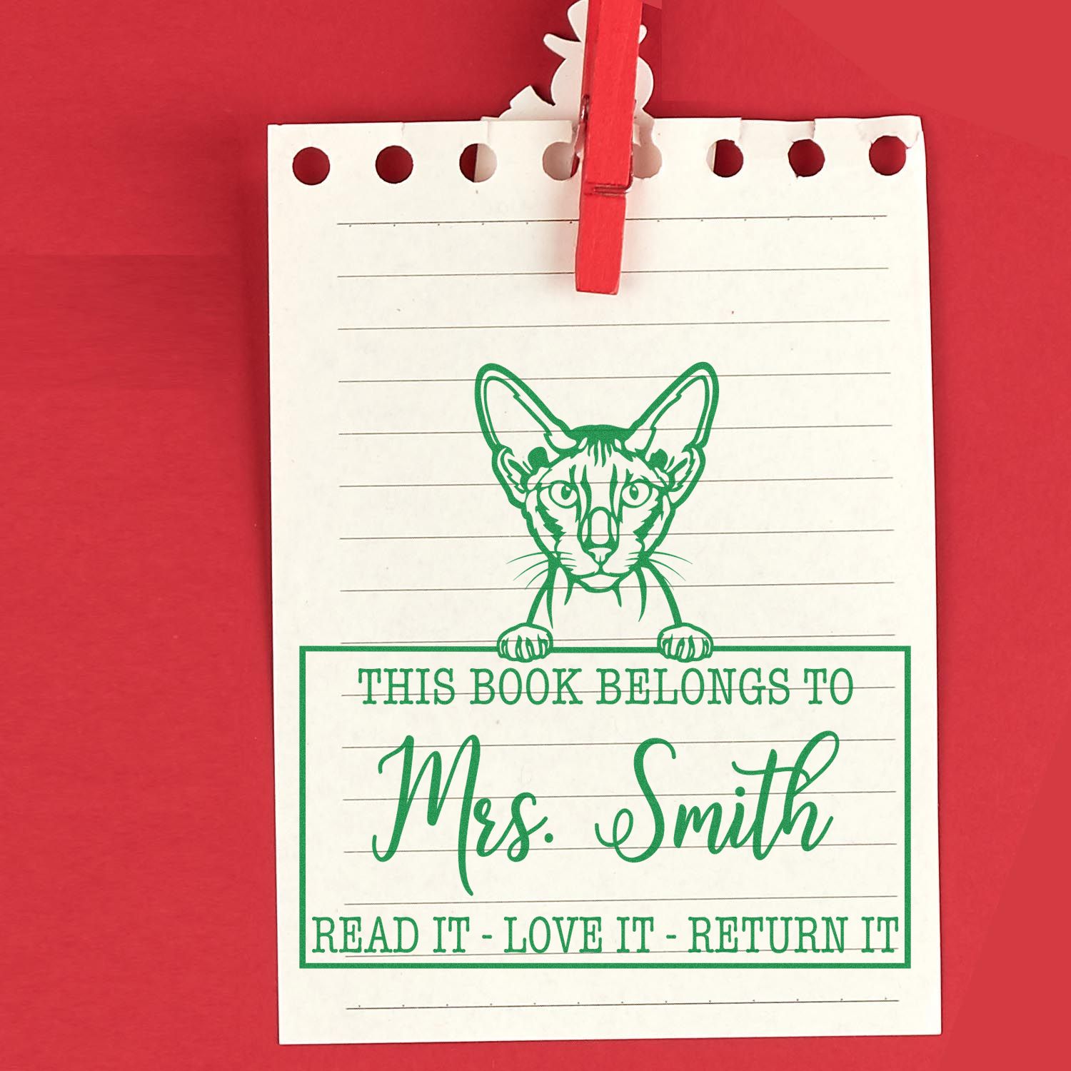 Peterbald Personalizable Cat-Themed Book Stamp - Engineer Seal Stamps