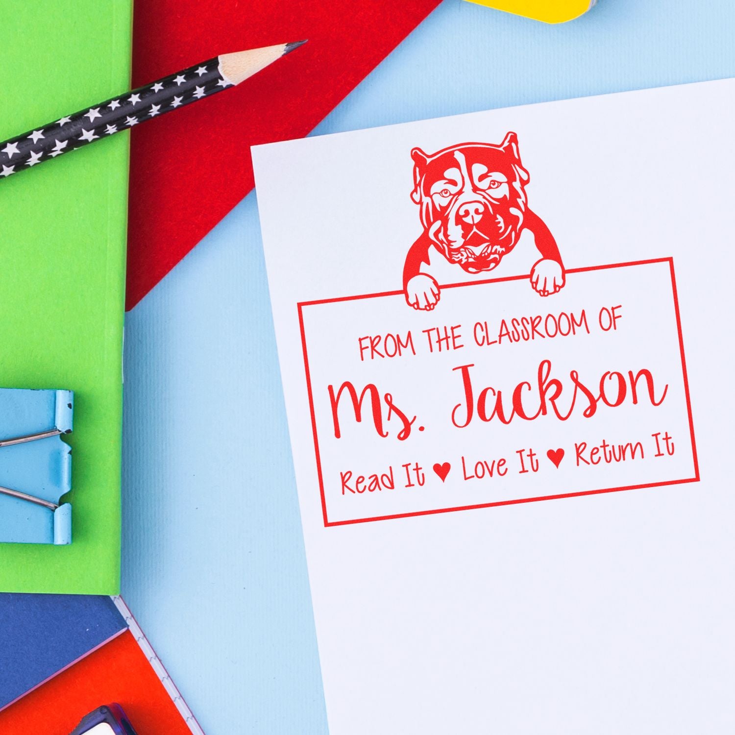 Personalizable Teacher Stamp with American Bulldog Dog - Engineer Seal Stamps