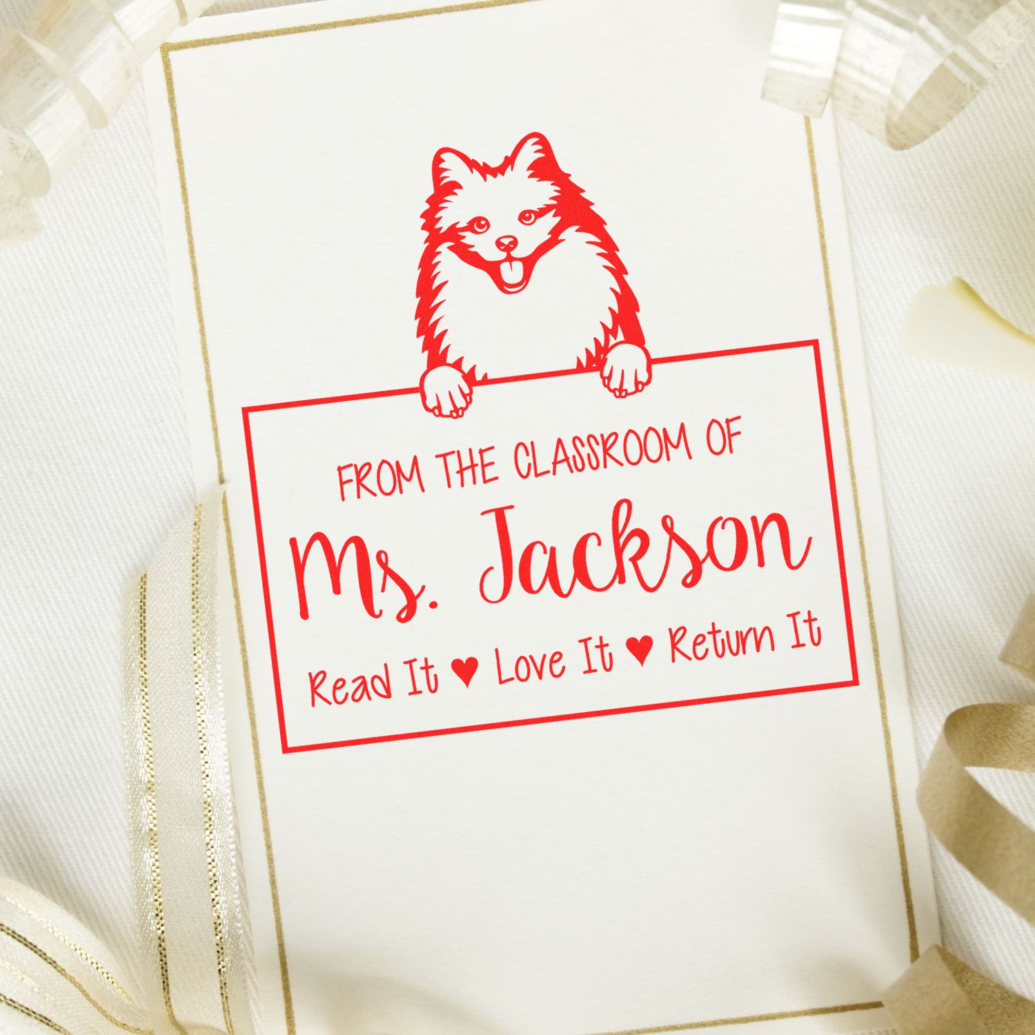 Personalizable Classroom Library Stamp with American Eskimo Dog - Engineer Seal Stamps