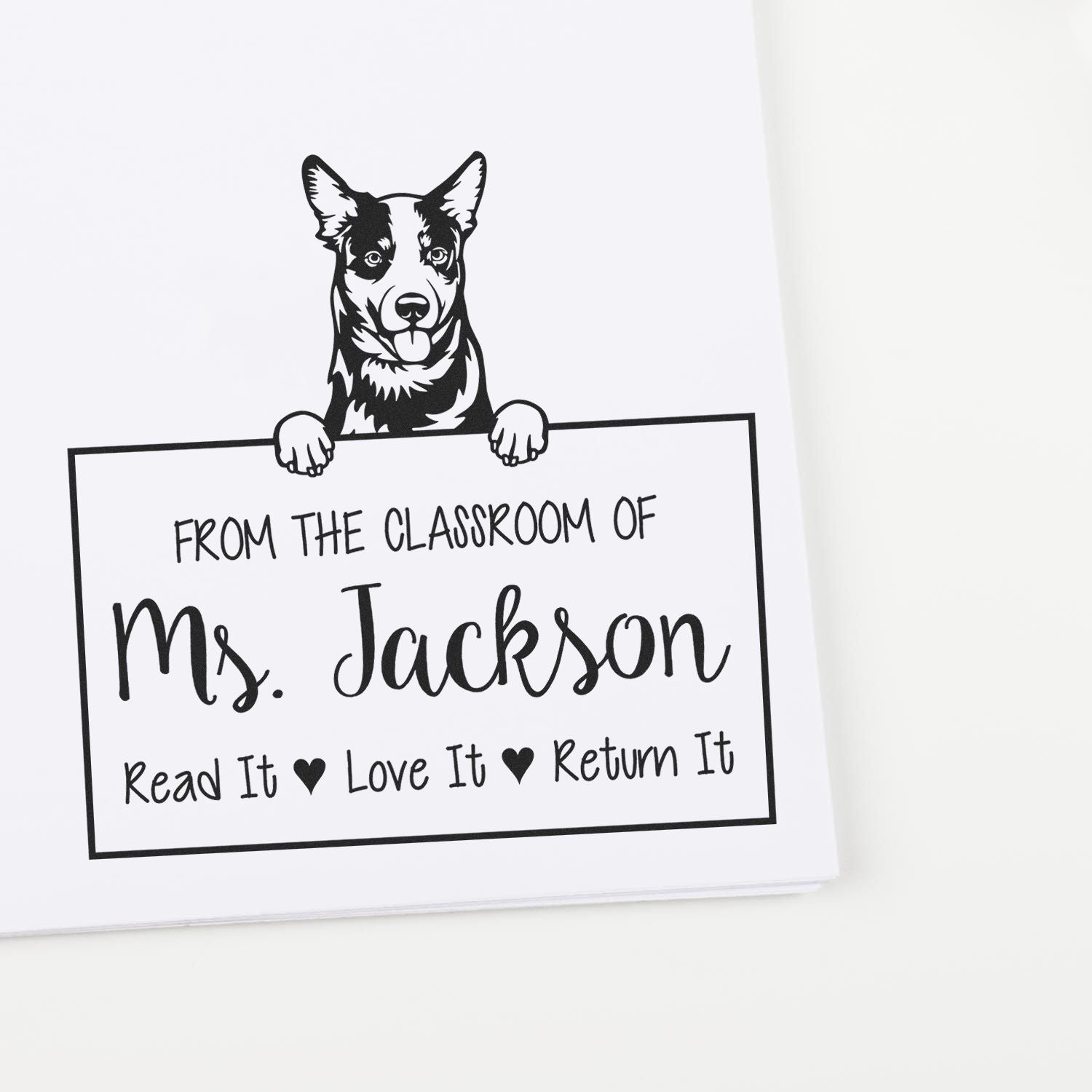 Personalizable Teacher Classroom Stamp with Australian Cattle Dog - Engineer Seal Stamps